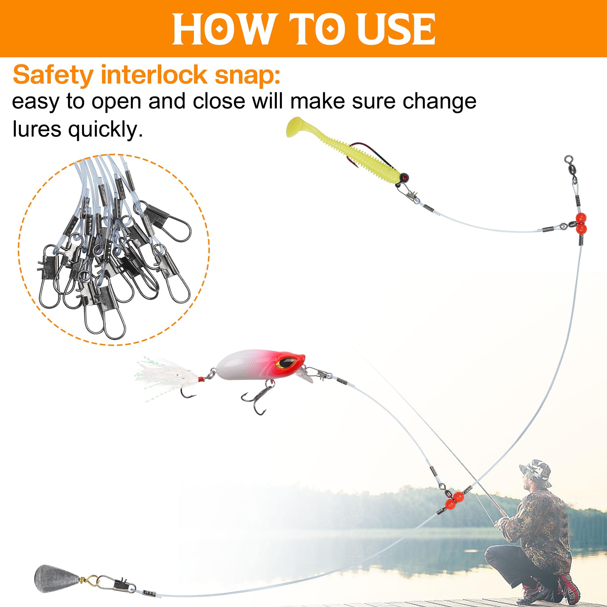 12pcs/24pcs Saltwater Fishing Leader Rigs with Swivel Snaps & Red Beads - Premium Steel Wire Bottom Rigs for Bait Lures & Hooks - Ideal for Ocean, Pier and Deep Sea Fishing Adventures