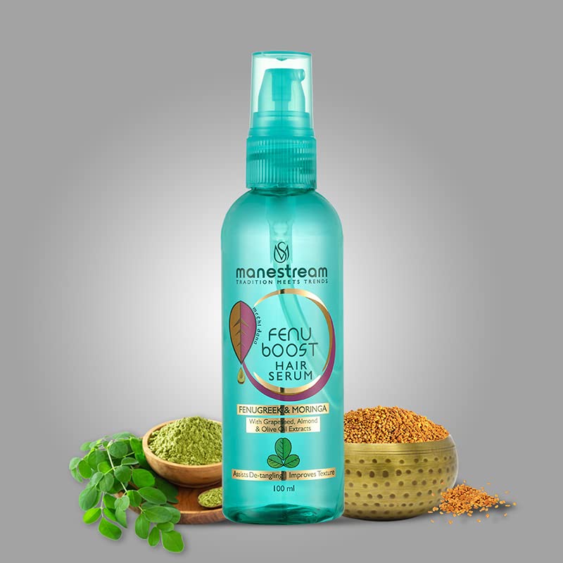 Manestream Fenuboost Ayurvedic Hair Serum for Men & Women - Fenugreek & Moringa Extract for Heat Damaged & Chemically Treated Hair Repair | Includes Free Fenucleanse Anti-Dandruff Mini Shampoo 30ml (Pack of 2) | Perfect for Daily Hair Care & Scalp Nourishment
