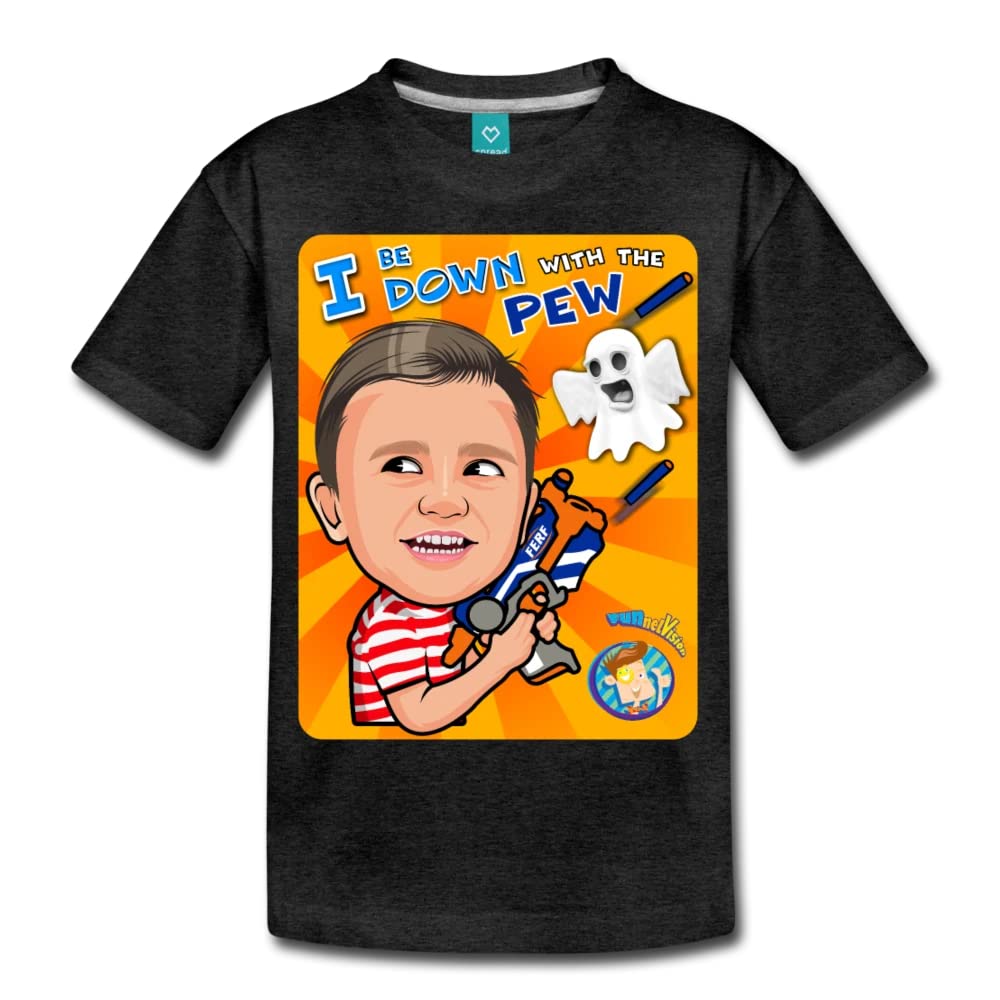 FGTeeV Funnel Vision Down with The Pew Premium Youth T-Shirt - Charcoal Gray Size S - Cool Graphic Tee for Kids & Teens, Perfect for Gaming Fans & YouTube Enthusiasts