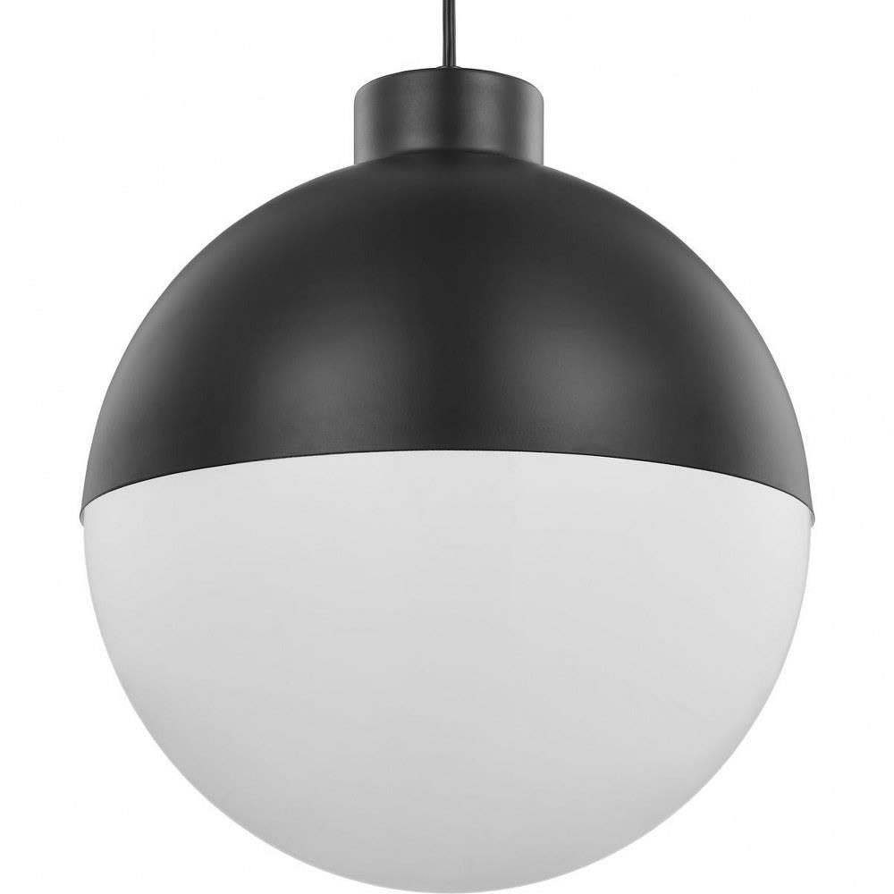 Globe LED Collection 1-Light Opal Glass Mid-Century Modern Pendant Light in Matte Black - Perfect for Dining Room, Kitchen Island & Living Room Lighting