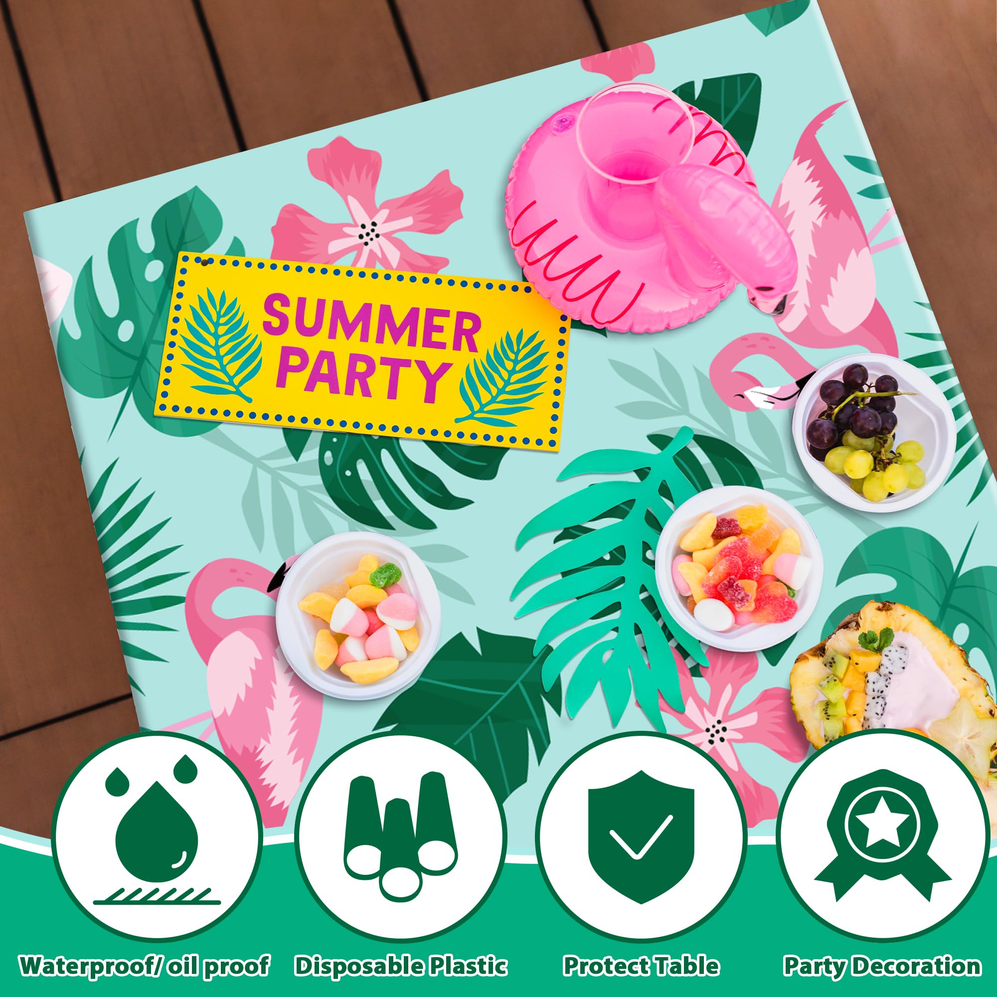 OHOME Hawaiian Luau Party Decorations Set - 2 Pack Tropical Plastic Tablecloths with Palm Leaves Design for Summer Beach, Tiki, and Themed Parties - Perfect for Backyard BBQs, Pool Parties, and Island-Inspired Events
