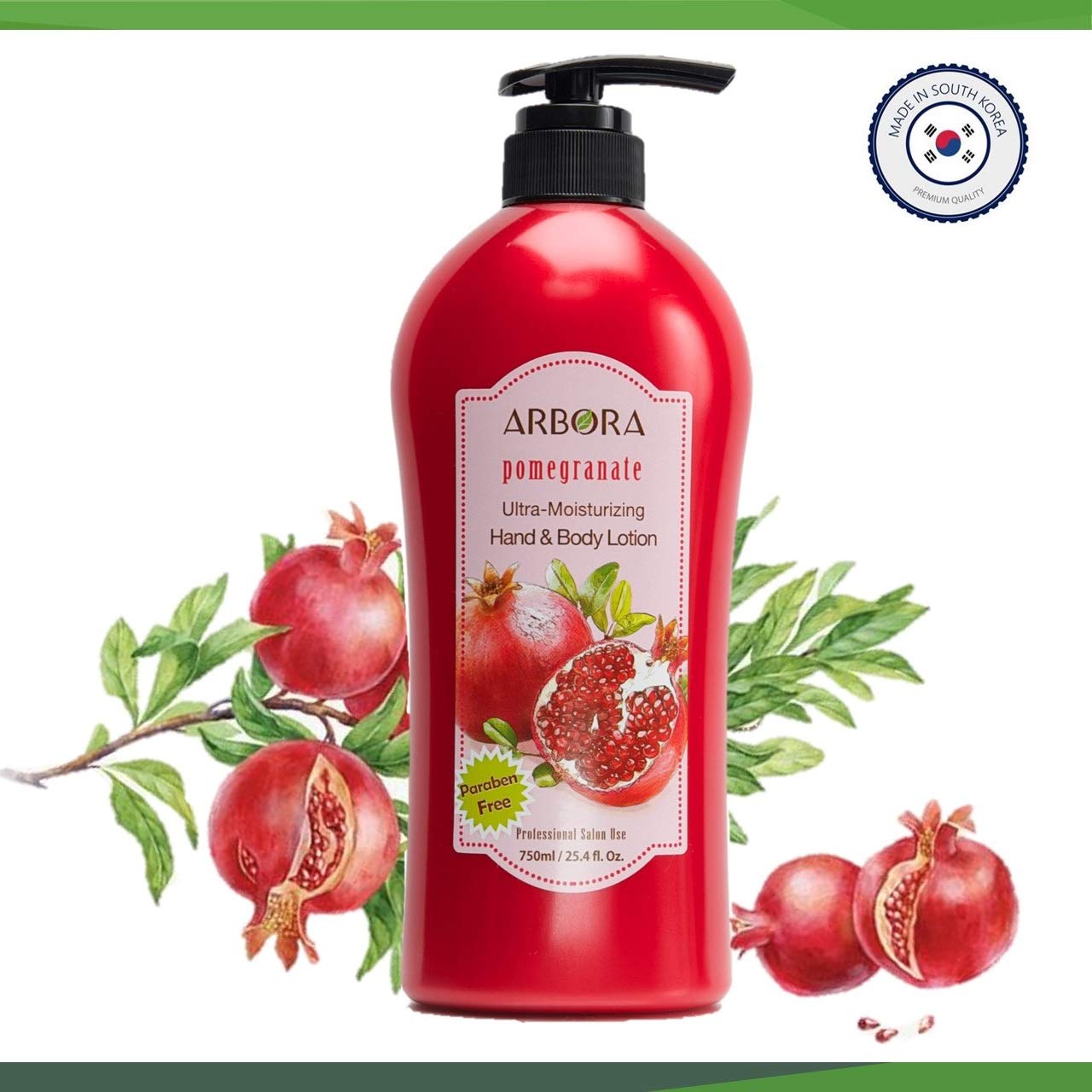 ARBORA Combo Pack of 2 Ultra-Moisturizing Hand & Body Lotions - Peach & Pomegranate Scent, 25.4OZ/750ML Jumbo Size, Paraben-Free Natural Formula, K-Beauty Professional Massage Lotion from Korea | Perfect for Dry Skin Care, Spa Days & Gift Sets