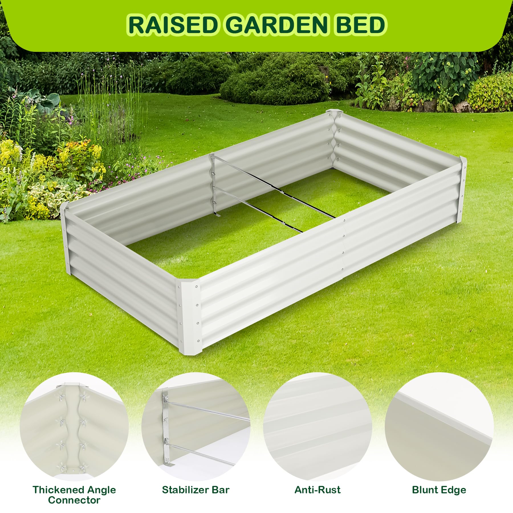 GARVEE 2 Pack 6x3x1 FT Raised Garden Beds - Galvanized Metal Planter Box with Open Base & Safety Edge | Includes Gardening Gloves | Durable Outdoor Planter for Vegetables, Flowers & Herbs | Perfect for Backyard, Patio & Urban Gardening