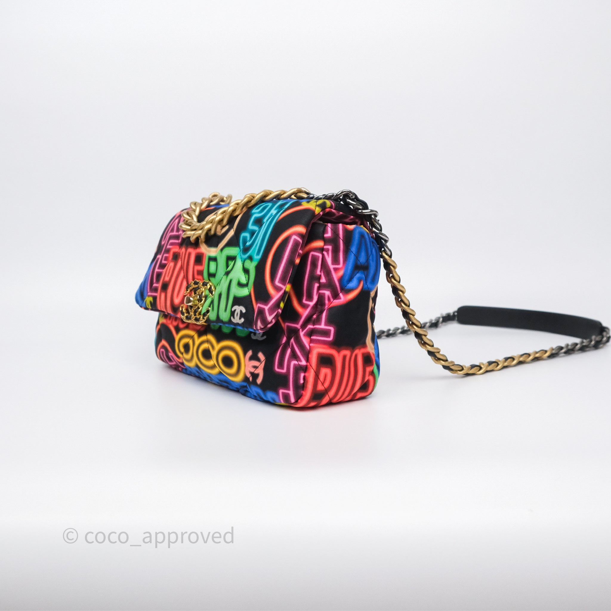 Chanel 19 Small Handbag Black Multicolor Fabric Printed Mixed Hardware - Luxury Designer Crossbody Bag for Women, Perfect for Date Night & Evening Events