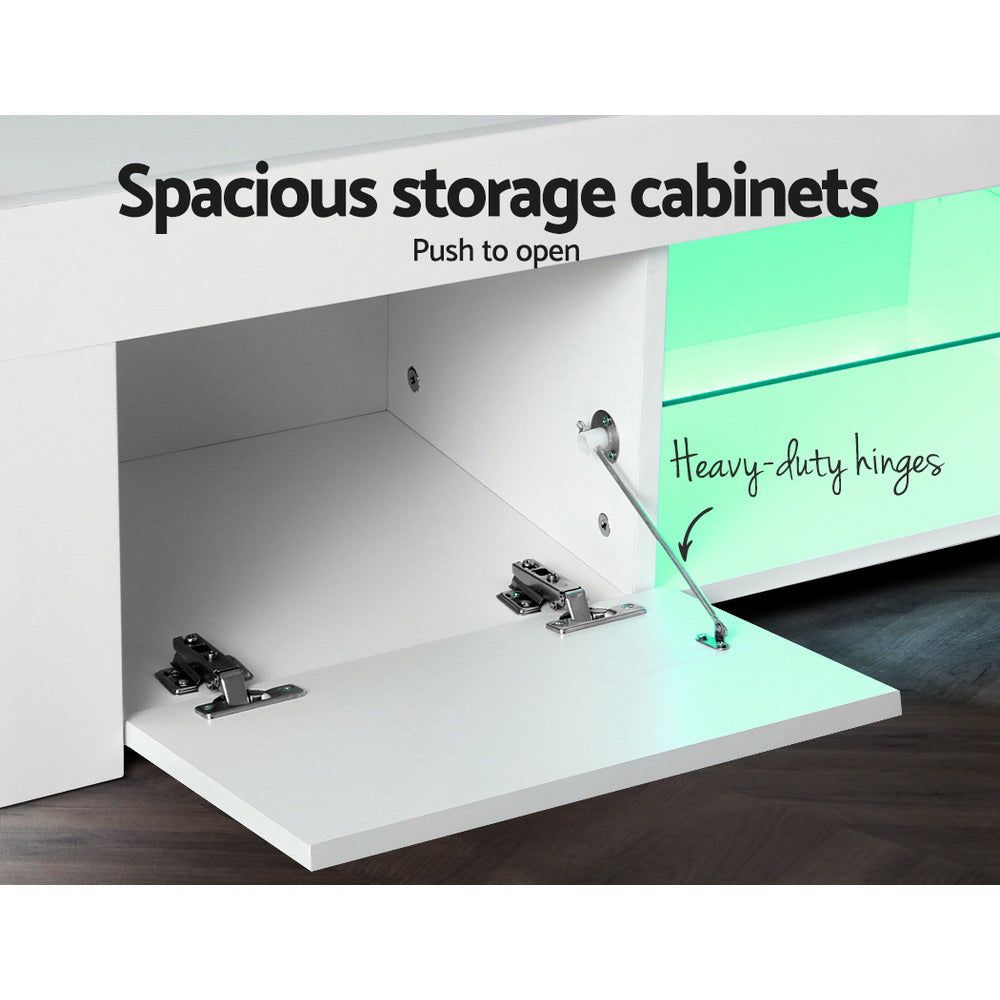 Artiss 130cm White Angus Entertainment TV Stand with LED Lighting - Perfect for Living Room, Bedroom & Home Theater Setup