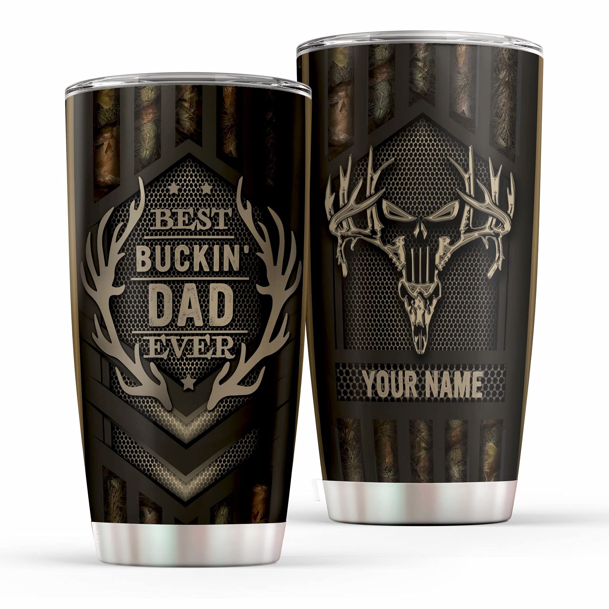 LeeGifts Personalized 'Best Buckin' Dad Ever' Stainless Steel Tumbler - Custom Name Engraved, 20oz Insulated Cup for Coffee & Cold Drinks - Perfect Father's Day, Birthday & Christmas Gift for Dad, Grandpa & Daddy - Great for Work, Travel, Camping & Outdoor Activities