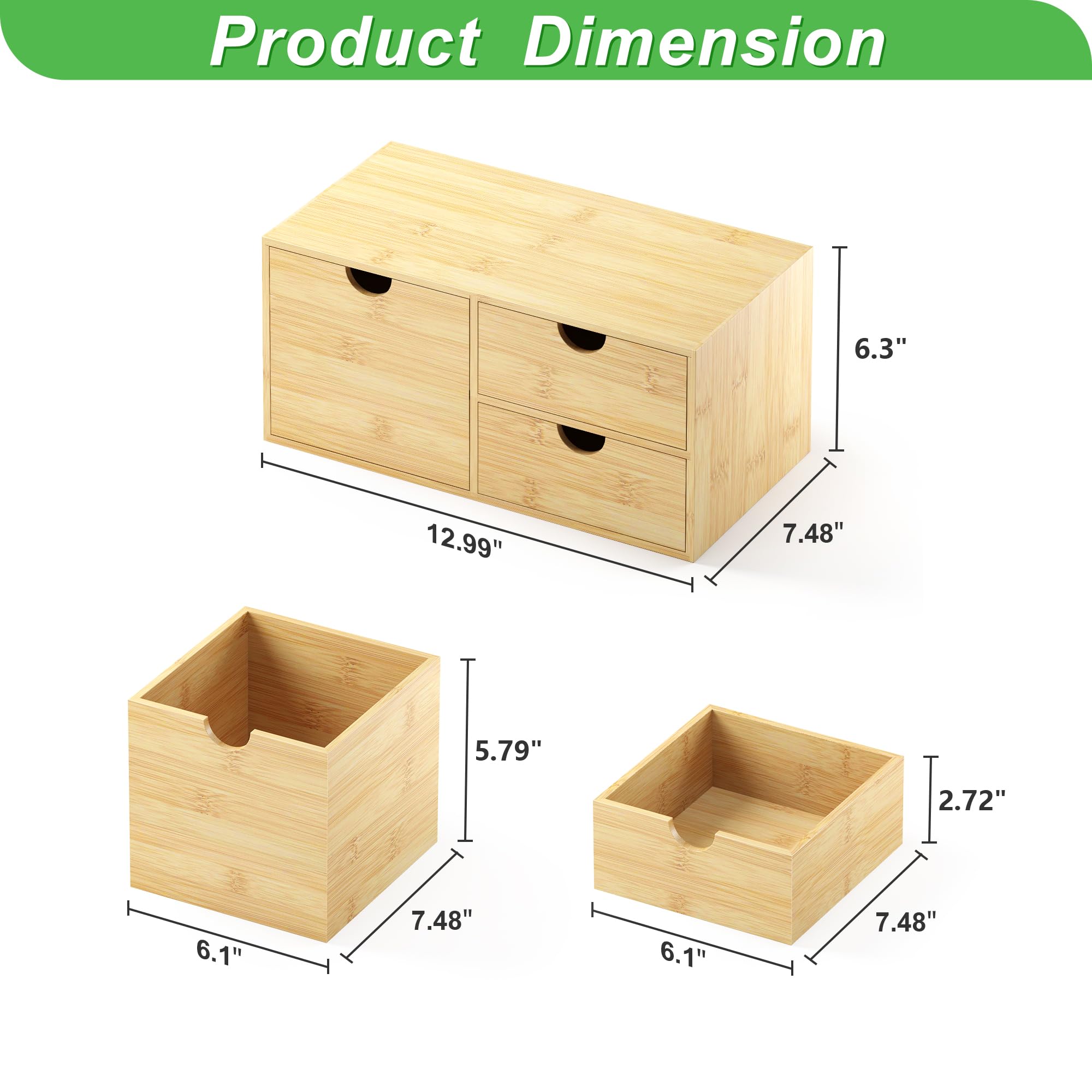 Bamboo Desk Organizer with Drawers - Small Desktop Storage Container for Home & Office - No Assembly Required - Perfect for Organizing Pens, Paper Clips, and Office Supplies on Countertops or Tabletops