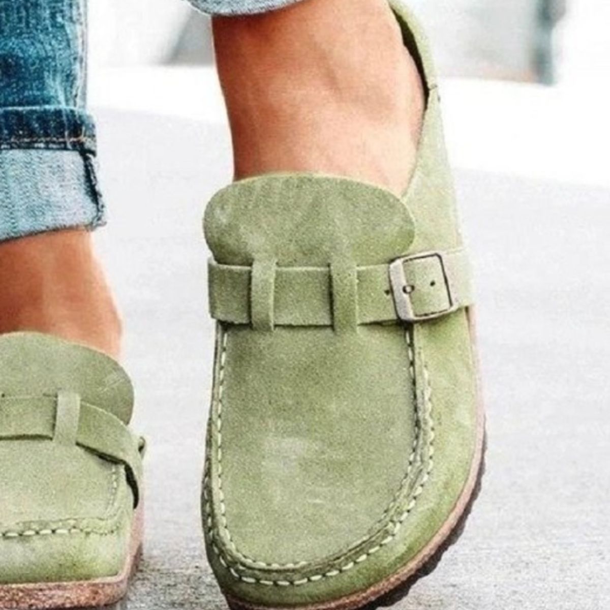 Comfortable Round Toe Low Heel Buckle Loafers for Women - Classic Casual Slip-On Shoes for Office, Travel & Everyday Wear