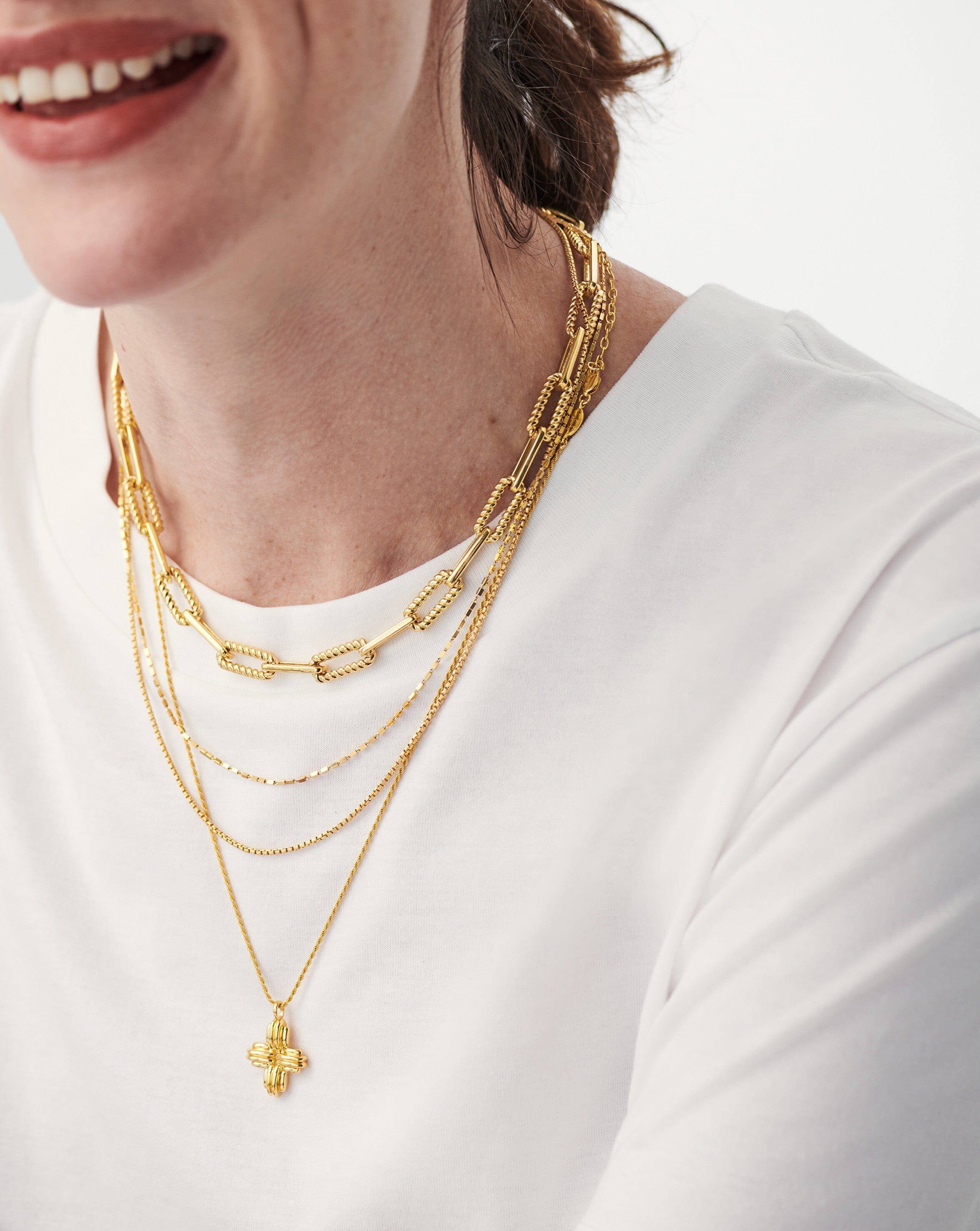 Lucy Williams Large Ridge Cross Necklace - 18k Gold Vermeil Pendant for Women | Elegant Religious Jewelry Gift for Christmas, Baptism & Everyday Wear
