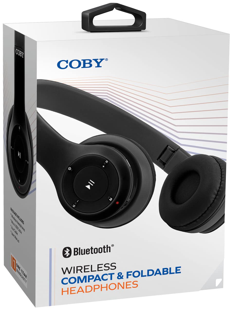 Coby Wireless Bluetooth Headphones with Built-in Mic, AUX Cable, Hands-Free Calling - Foldable Over-Ear Design, Rechargeable Battery (5 Hours Playtime) - Perfect for Workouts, Commuting & Office Use