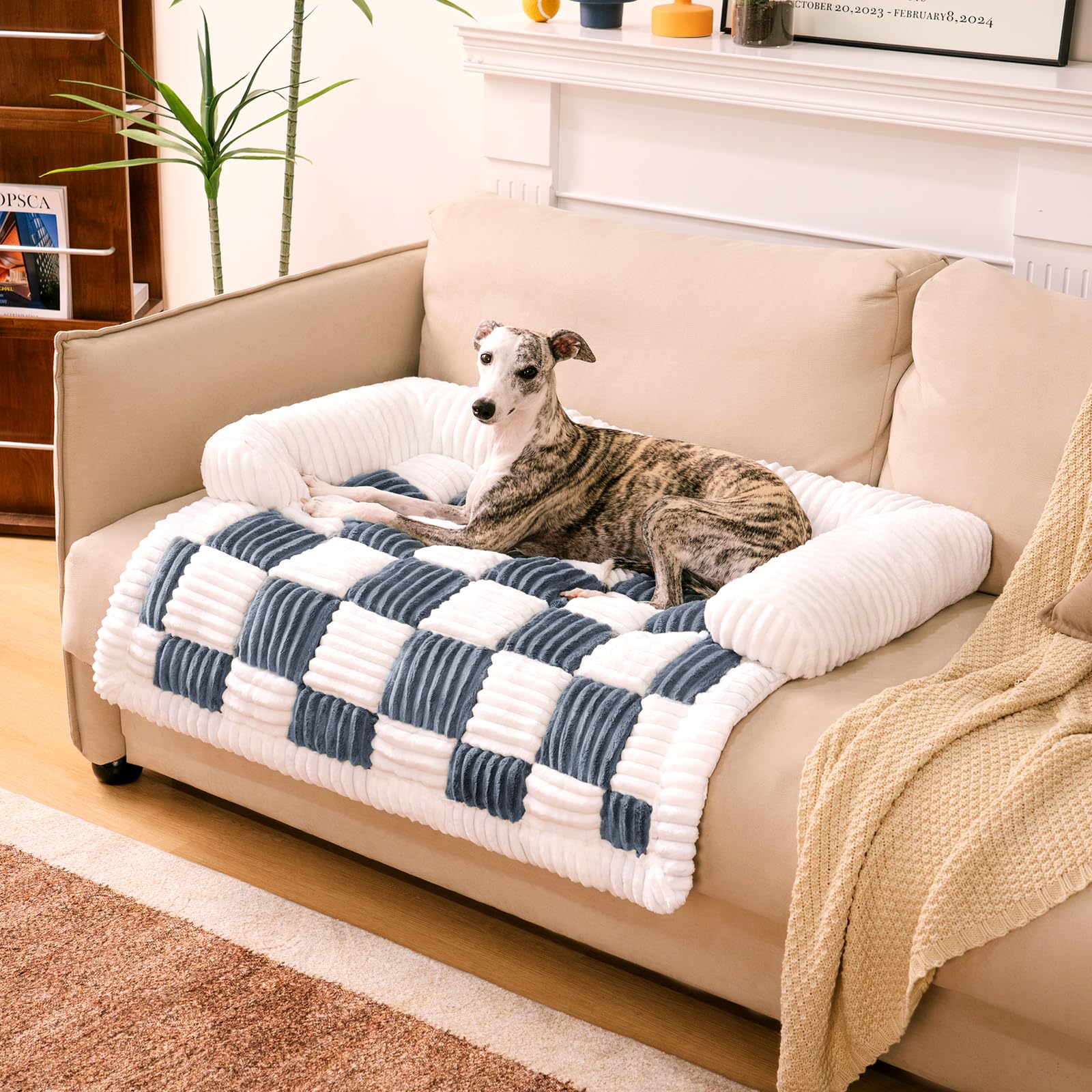 Washable Large Pet Couch Cover for Dogs - Soft Fuzzy Plaid Sofa Protector in Muted Grey | Durable Furniture Protector for Pets | Perfect for Living Room, Bedroom & Pet-Friendly Spaces