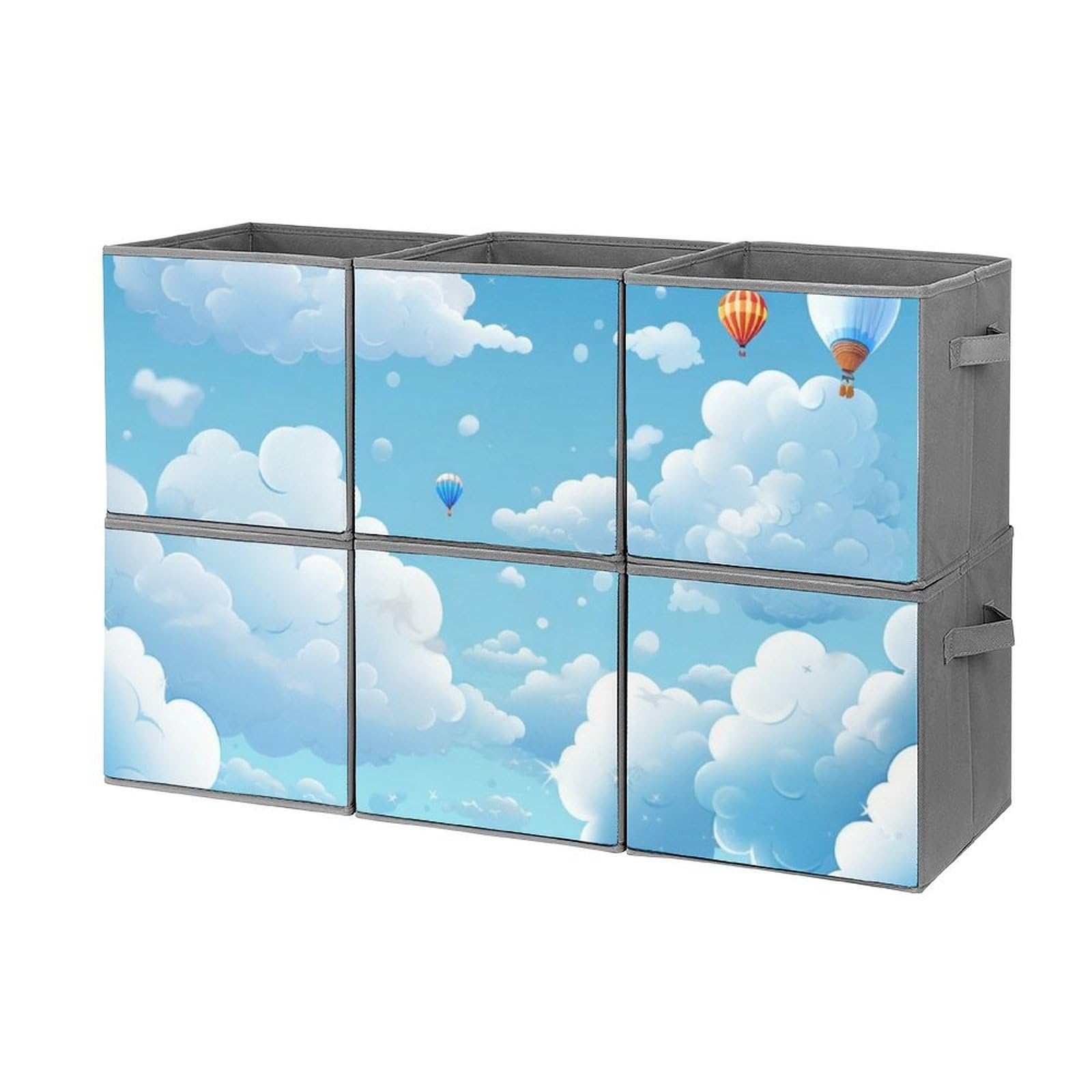 6-Pack Cartoon Clouds Collapsible Storage Bins with Handles - Large Closet Organizer, Clothing Storage Boxes for Bedroom, Nursery & Kids Room Organization