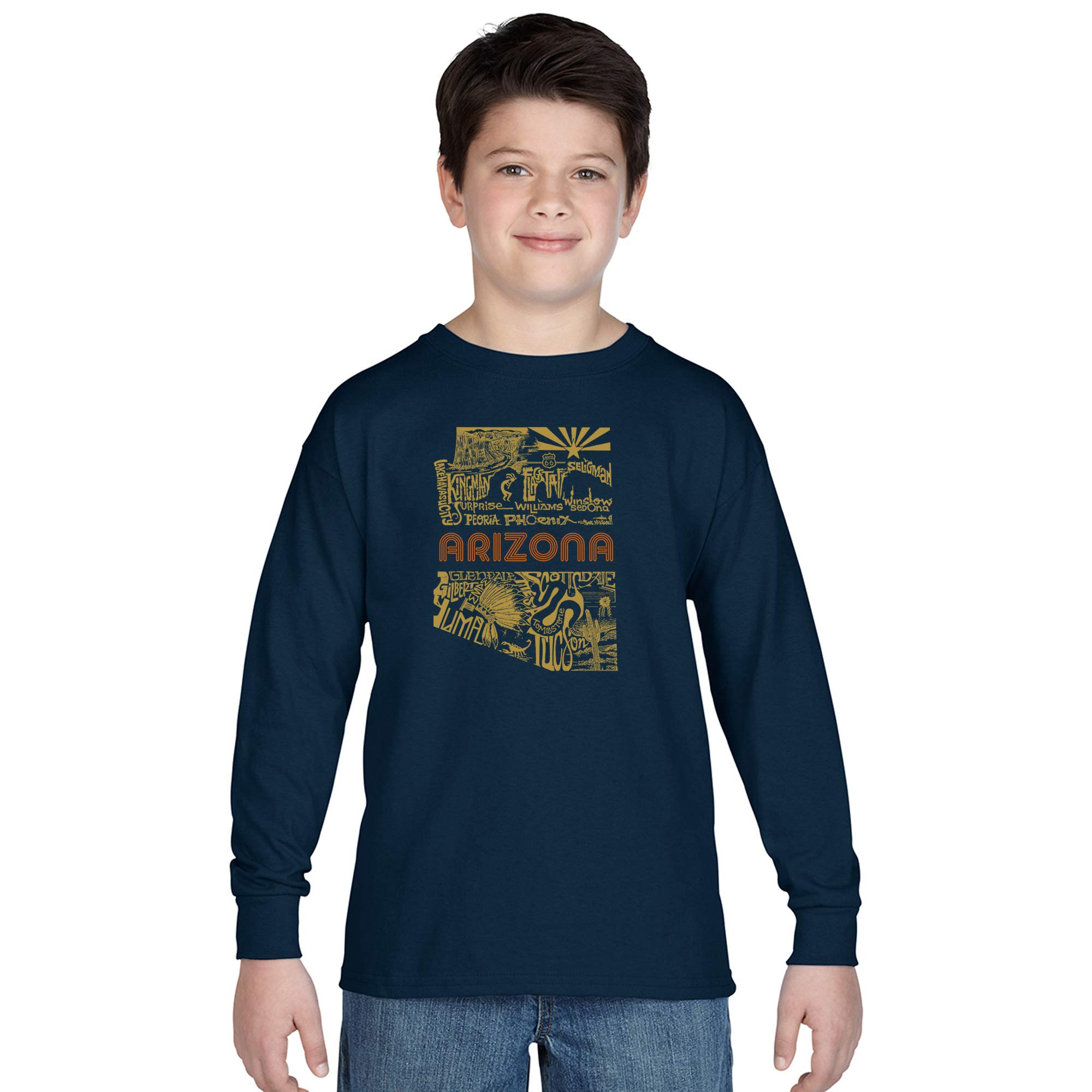 LA POP ART Boys' Word Art Graphic Long Sleeve T-Shirt - Cool Arizona Style Pictures | Perfect for School, Casual Wear & Street Fashion