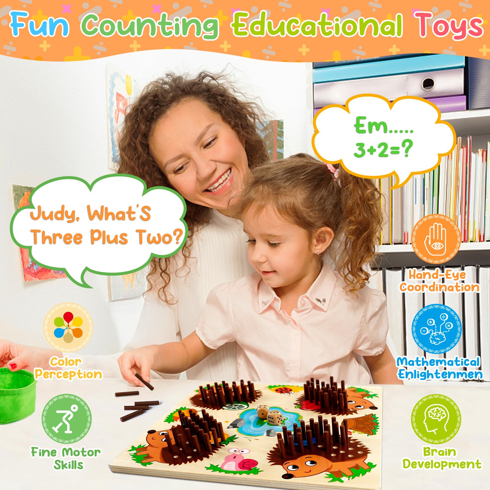 Montessori Hedgehog Counting Game - Wooden Fine Motor Skill Toys for Toddlers 3+ Years | Early Education Matching & Math Learning Toy | Fun Birthday Gift for Kids | Perfect for Preschool Classroom & Home Playtime