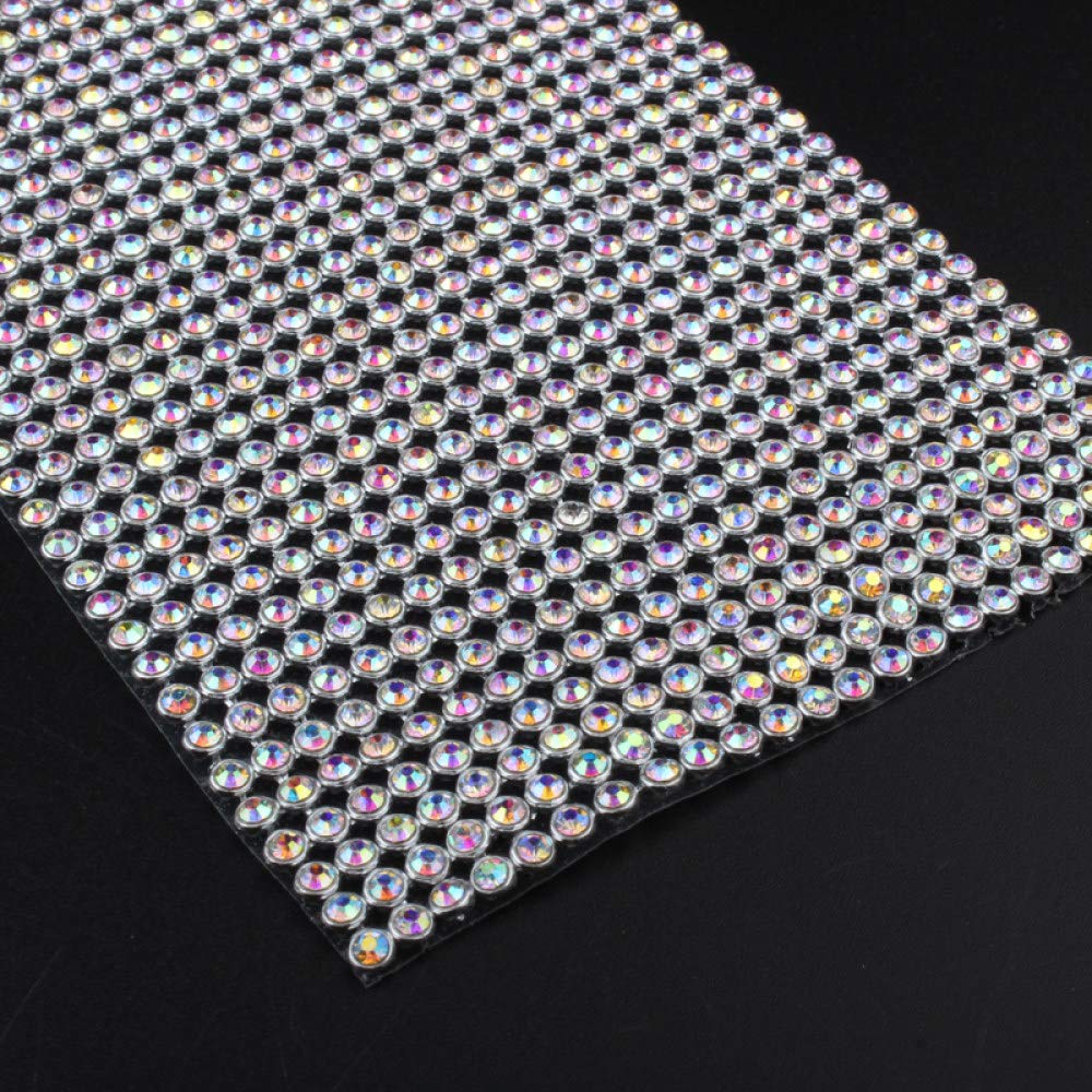 QUNLIPAI 24-Row SS8 Crystal AB Rhinestone Mesh with Glue Aluminum Silver Base - Sparkling Embellishment for Garment Bags, Evening Dresses, Wedding Decor & DIY Fashion Accessories