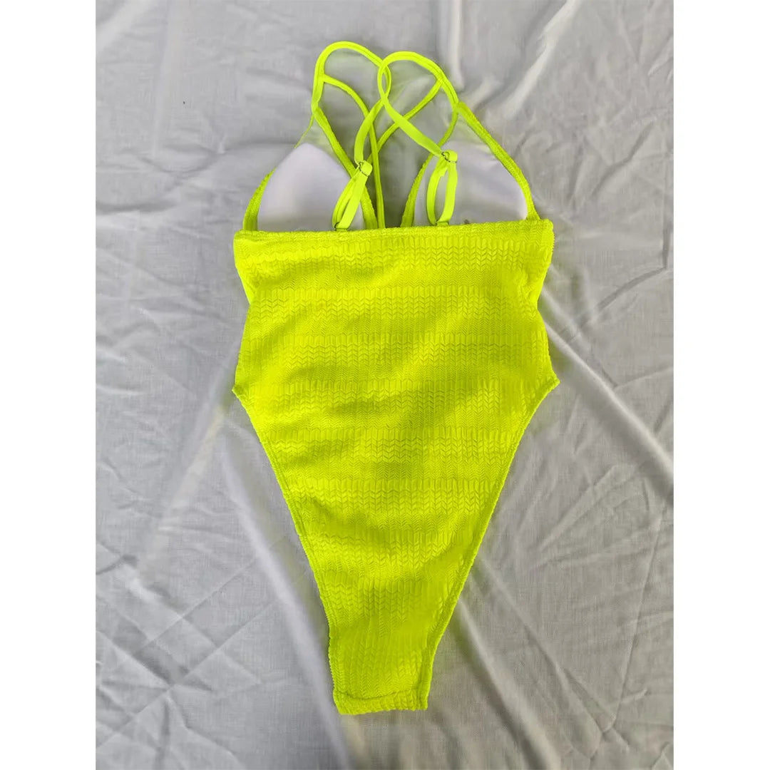 XXL V-Neck Mesh Sheer One Piece Swimsuit for Women - High Leg Cut Monokini Bathing Suit in 5 Colors (V6168) | Perfect for Beach Vacations, Pool Parties & Summer Getaways