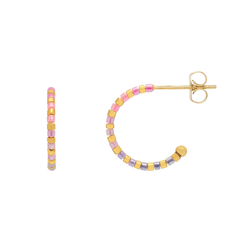 Pink Ombre Beaded Hoop Earrings for Women - Trendy Handmade Bohemian Dangle Earrings - Perfect for Parties, Weddings & Everyday Wear