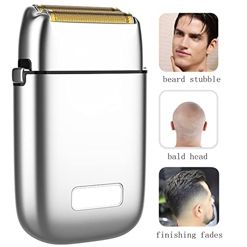 Professional Men's Electric Shaver - All Metal Rechargeable Beard Trimmer & Bald Head Shaving Machine for Barber Finishing Fades (Silver) | Perfect for Home Grooming, Travel & Professional Salon Use