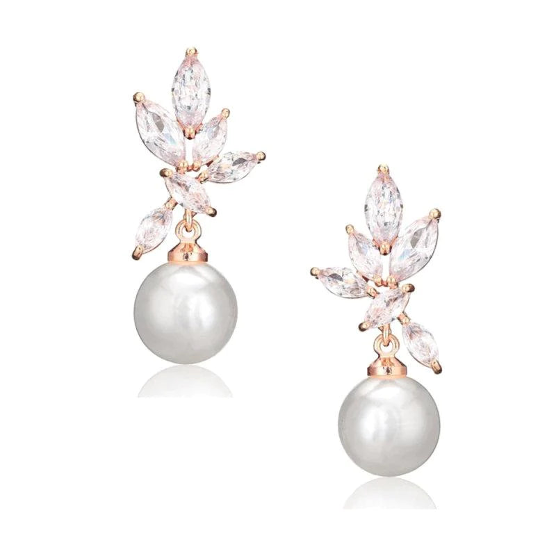 Crystallure Pearl Drop Earrings - Rose Gold or Silver Plated 7550 & 7549 | Elegant Dangle Earrings for Women, Perfect for Weddings, Parties & Special Occasions