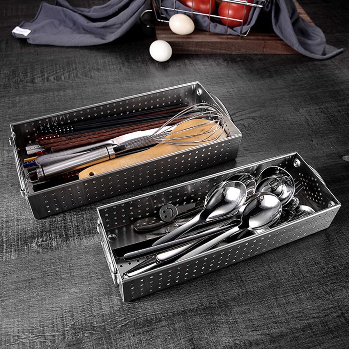 304 Stainless Steel Mesh Cutlery Tray - 12x5.5x2 Inch Kitchen Drawer Organizer for Utensils, Silverware & Flatware Storage | Perfect for Home, Restaurant & Office Use