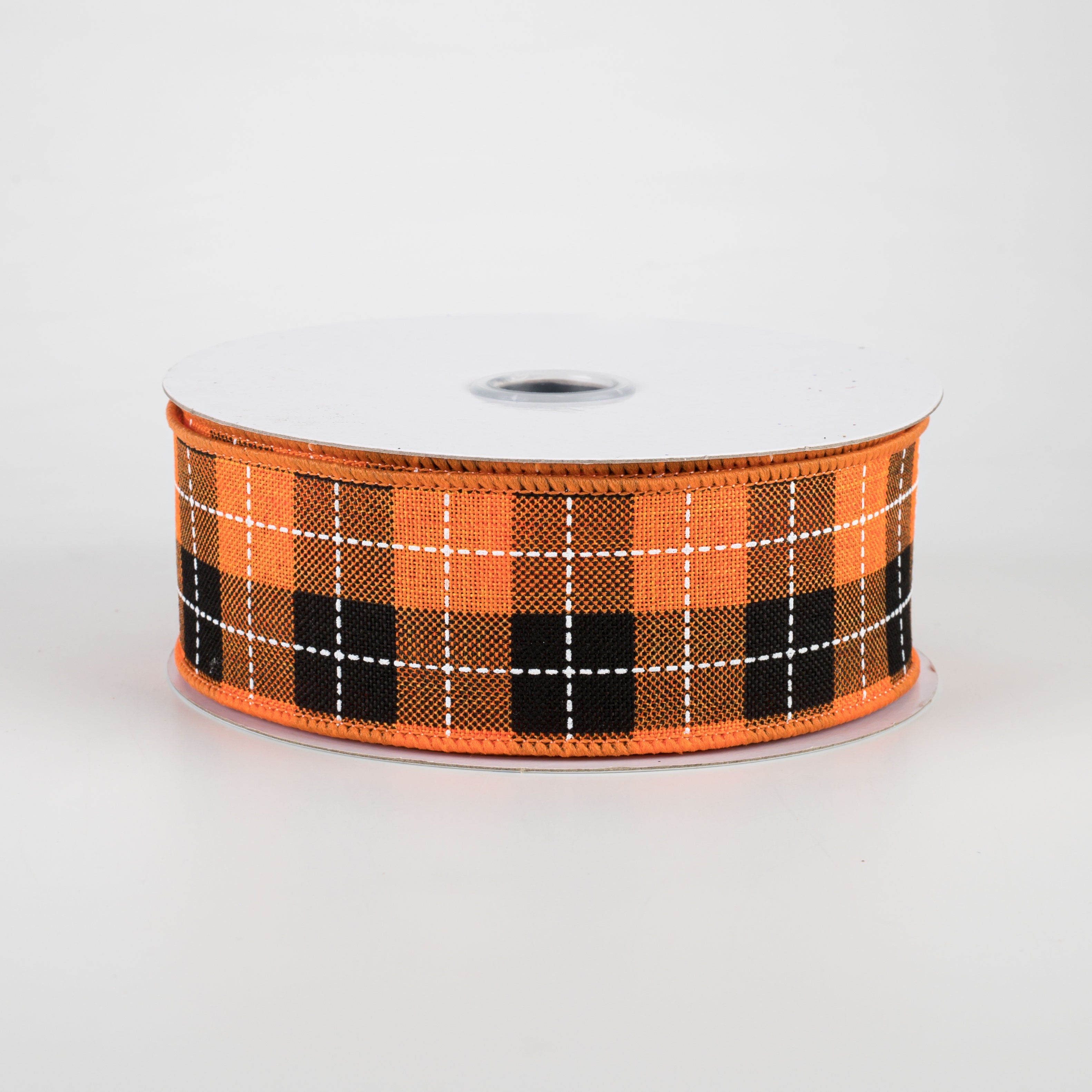 1.5 Inch Printed Woven Check Ribbon - Orange, Black & White - 10 Yards Bulk Roll - Perfect for Gift Wrapping, DIY Crafts, Party Decorations and Scrapbooking