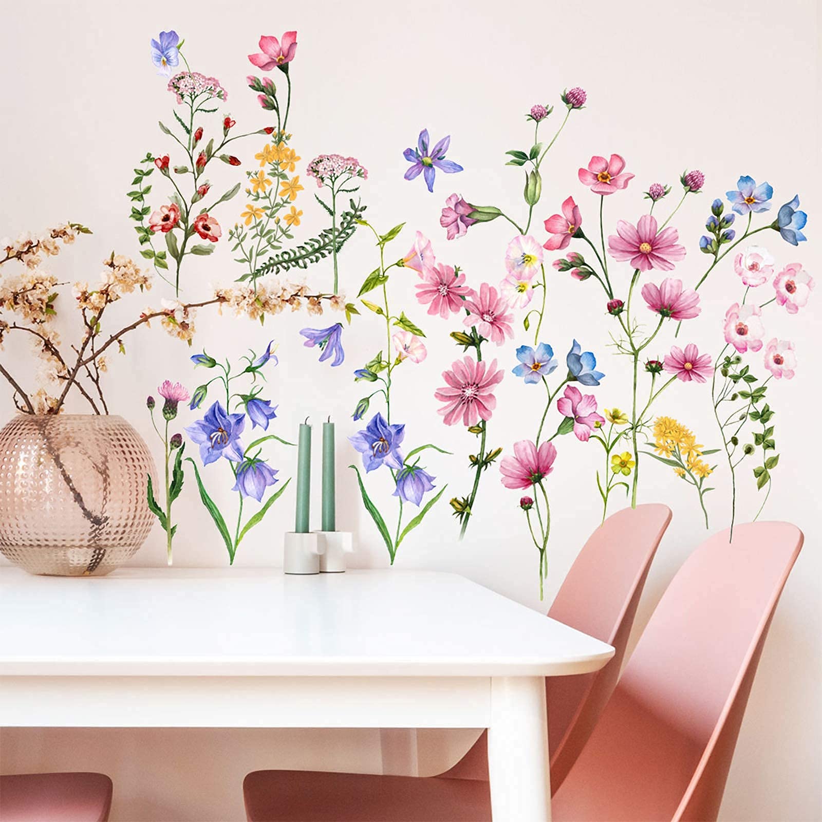 Bright Spring Floral Wall Decals - Removable Peel & Stick DIY Vinyl Wallpaper for Nursery, Girls Bedroom & Classroom Decor | Perfect for Spring Home Makeover & Party Backdrops