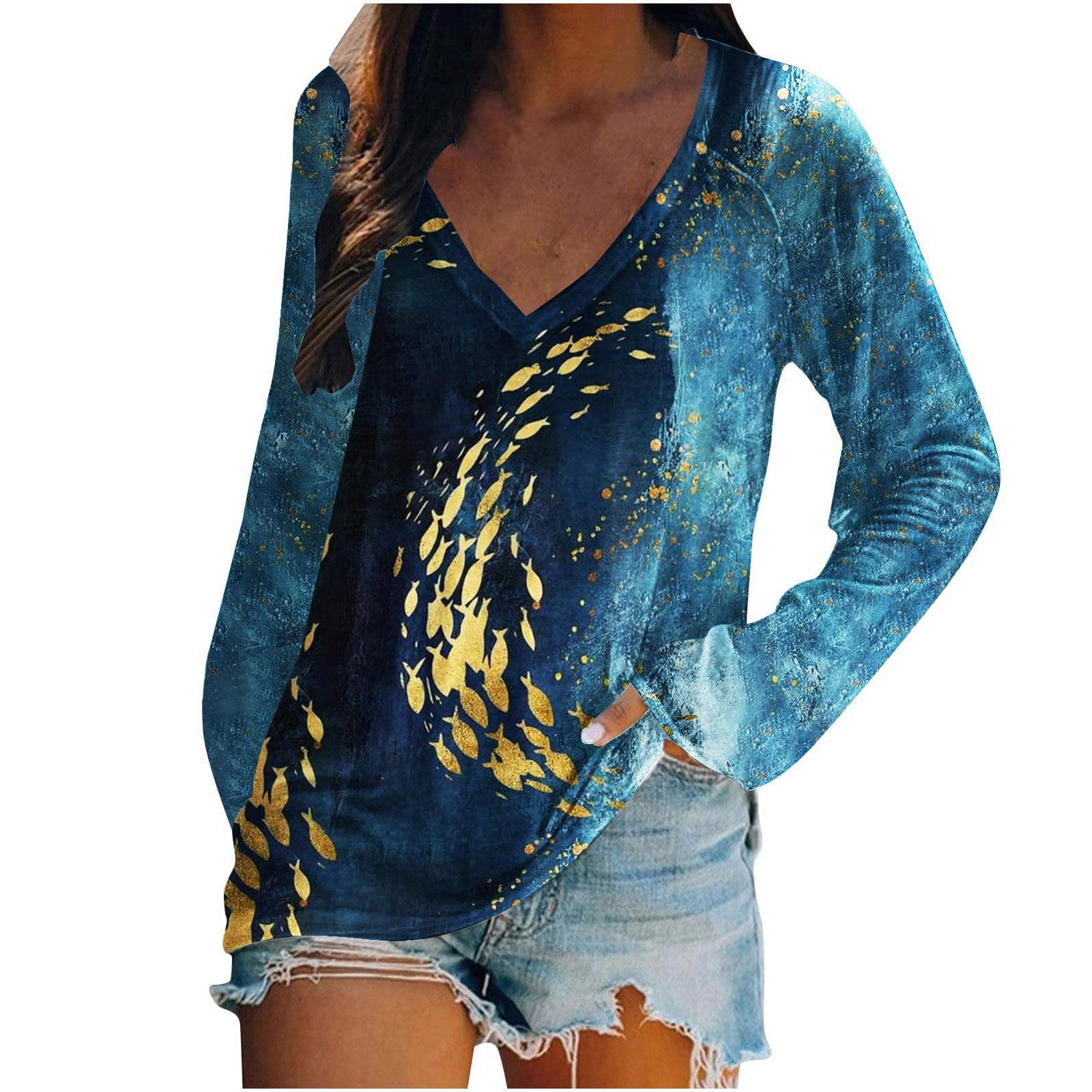 Women's Oversized T-Shirts - Button V Neck Roll Sleeve Side Split Summer Tops - Casual & Dressy Shirts for Women - Perfect for Beach, Vacation & Everyday Wear