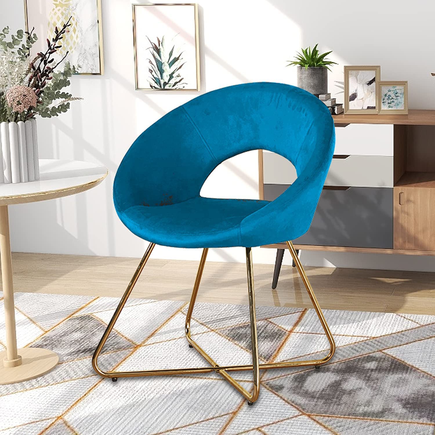 Modern Velvet Accent Chairs Set of 2 - Mid Century Upholstered Armchairs with Golden Legs for Living Room, Dining Room & Lounge - Blue Comfy Leisure Chairs for Home Decor, Reading Nook & Coffee Corner