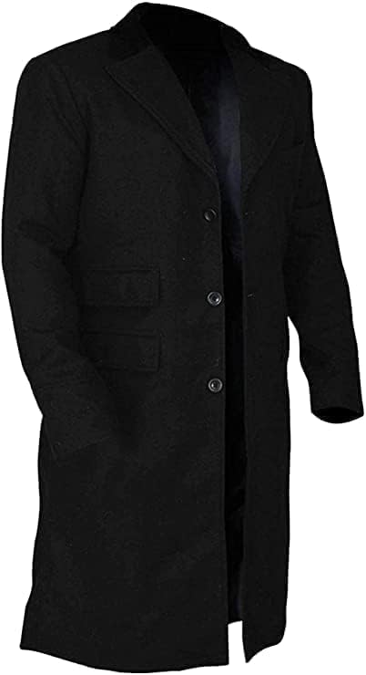 Men's Black Wool Long Trench Coat - Winter Warm Overcoat for Business & Casual Wear | Waterproof Windproof Outerwear for Office, Travel & Daily Use