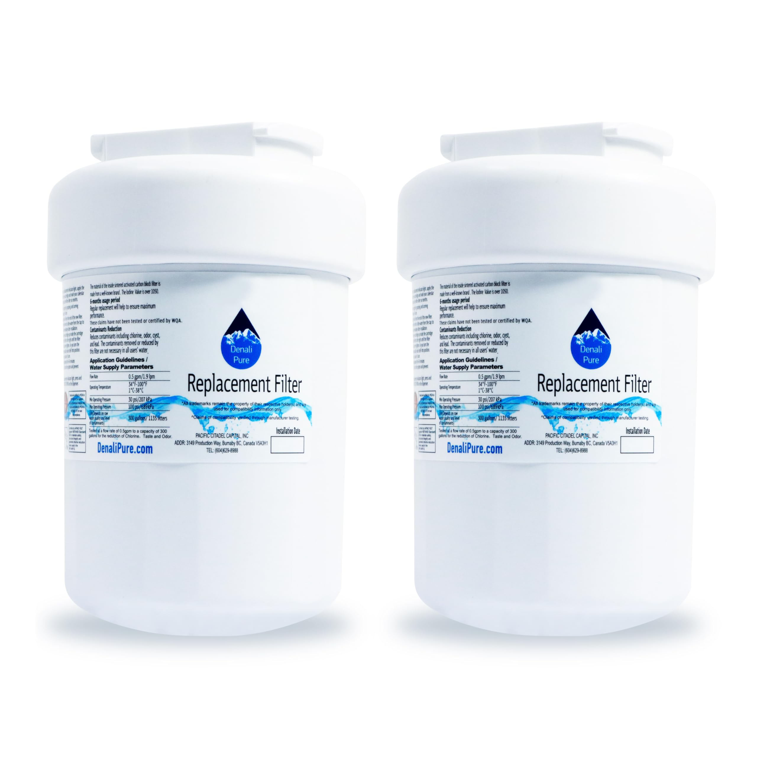 2-Pack GE GSL22JFPHBS Refrigerator Water Filter Replacement - Compatible with GE MWF & MWFP Fridge Filters | Clean Drinking Water for Home & Office Use