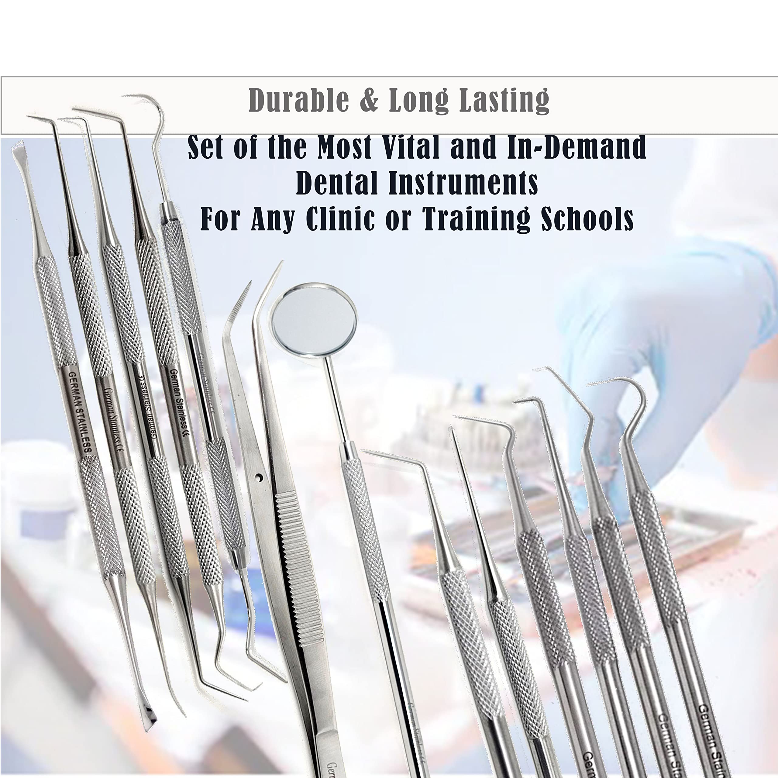 13-Piece Professional Dental Tool Kit - Stainless Steel Plaque & Tartar Remover with Double & Single Ended Explorer Probes - Sterilizable Instrument Case with Lid - Perfect for Dentists, Hygienists & Home Oral Care