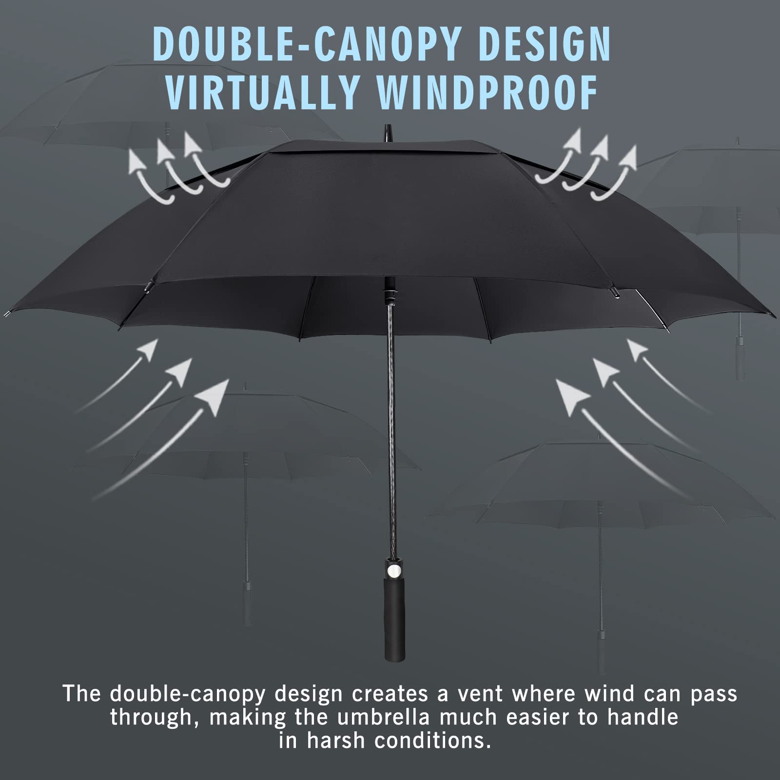 ZOMAKE Large Windproof Golf Umbrella with Double Layer - Extra Wide Automatic Golf Umbrella for Men & Women (Black) - Perfect for Golf Courses, Outdoor Events & Rainy Days