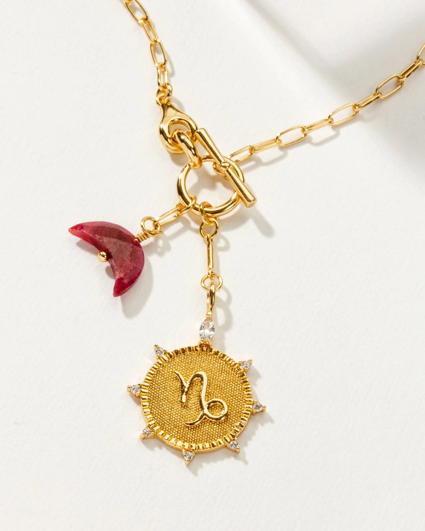Capricorn Zodiac Sign Ruby Necklace - Elegant Birthstone Jewelry for Women | Perfect Gift for Birthday, Anniversary & Special Occasions