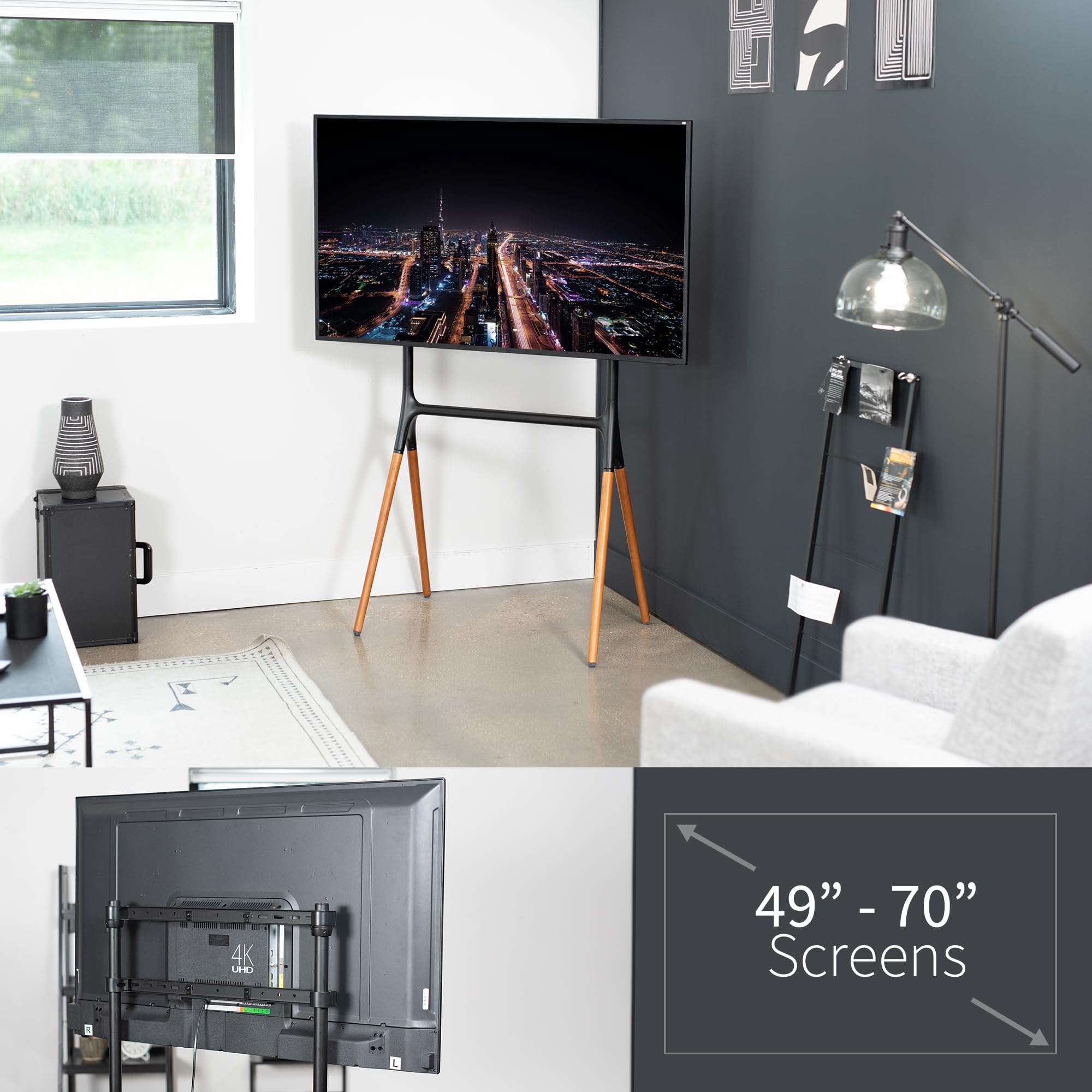 VIVO STAND-TV70A 49-70 Inch Adjustable TV Mount Stand with 4 Legs for LED LCD Screens - Perfect for Home Theaters, Studio Displays & Art Galleries