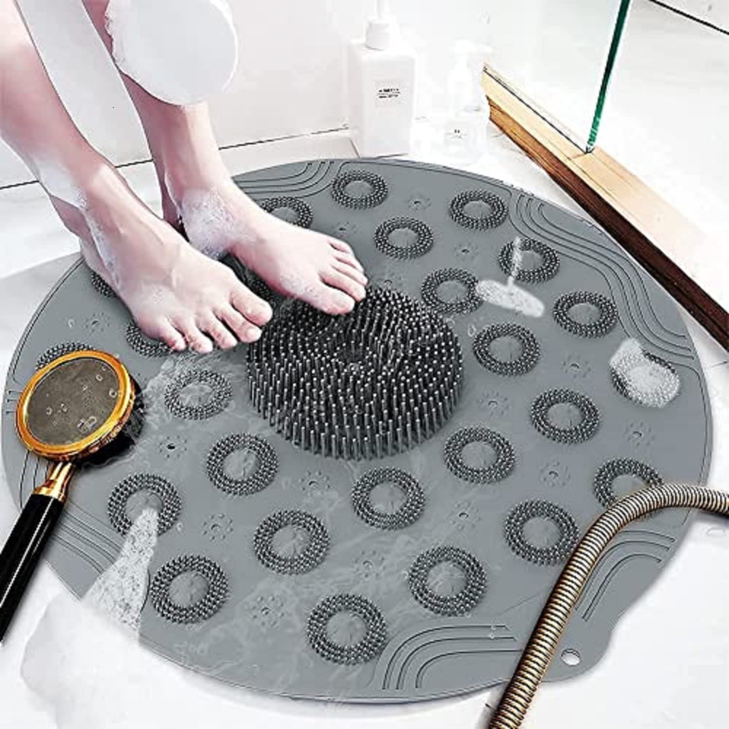 HAMEX Silicone Foot and Back Scrubber Mat - Exfoliating, Softening & Soothing Bath Mat with Non-Slip Suction Cups | Pack of 1 | Perfect for Shower, Bathtub & Spa Relaxation