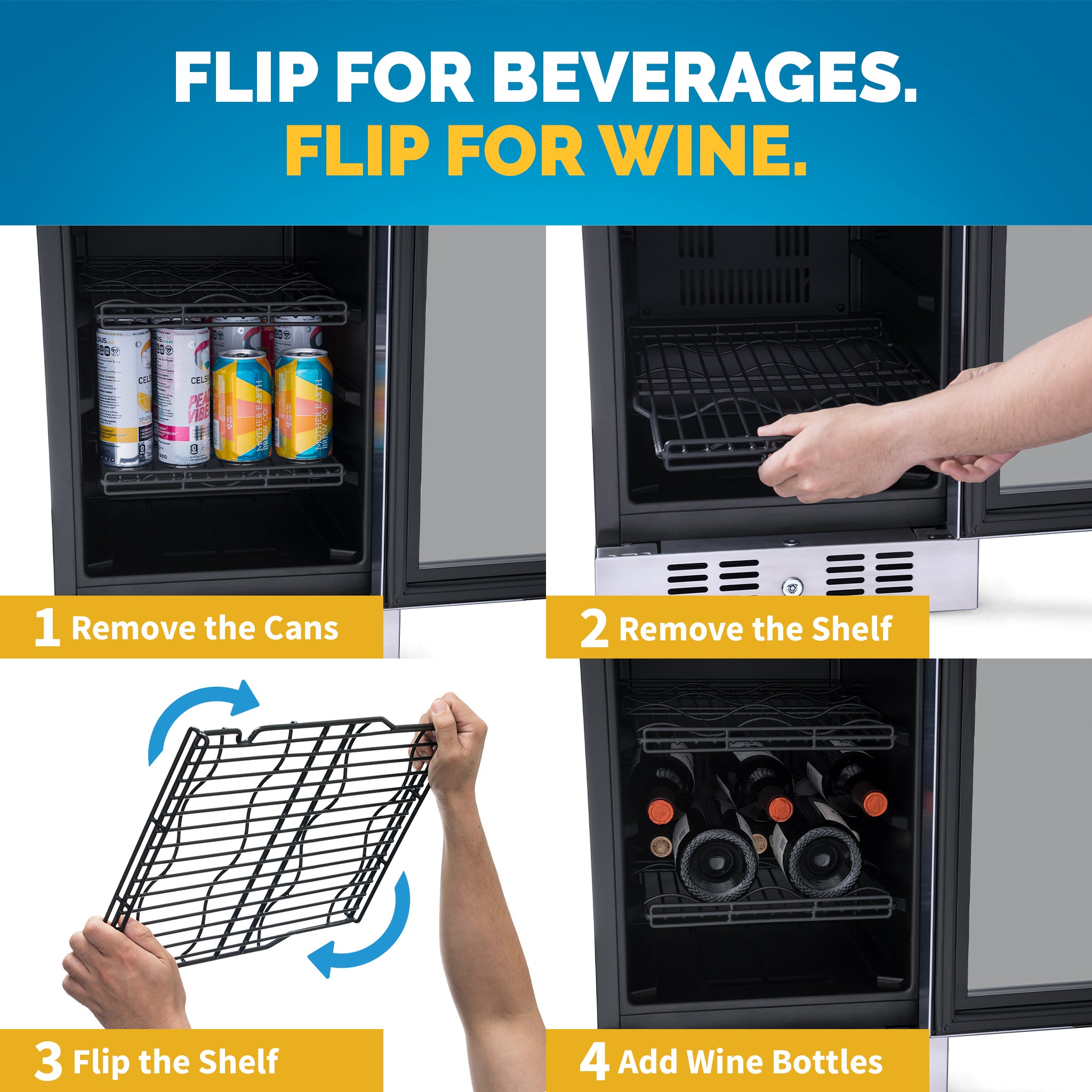 Newair® 80 Can 33 Bottle Stainless Steel Beverage Refrigerator - Built-In Cooler for Beer, Wine & Soda - Perfect for Home Bar, Office & Man Cave