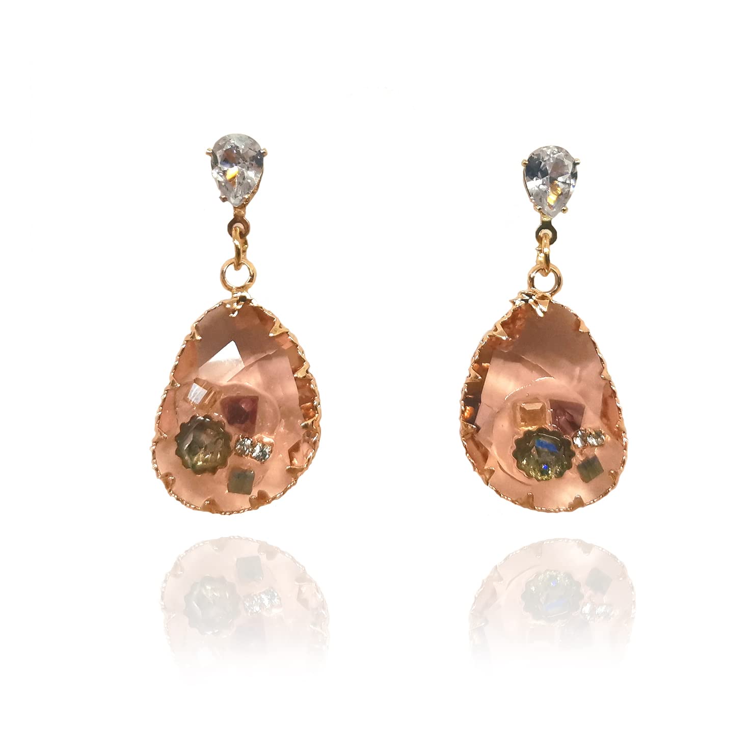 Pink Teardrop Dangle Earrings for Women - 14K Gold Plated Cubic Zirconia Hypoallergenic Jewelry - Elegant Gift for Birthday, Anniversary & Special Occasions