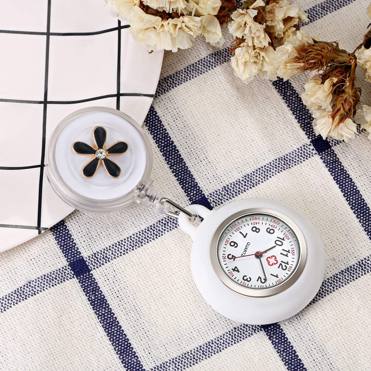 Lancardo Nurse Watch Clip-On - Stylish White Silicone Lapel Watch with Leaf Pattern for Medical Professionals | Perfect for Doctors, Nurses & Healthcare Workers | Attaches to Scrubs, Stethoscope or Badge Holder