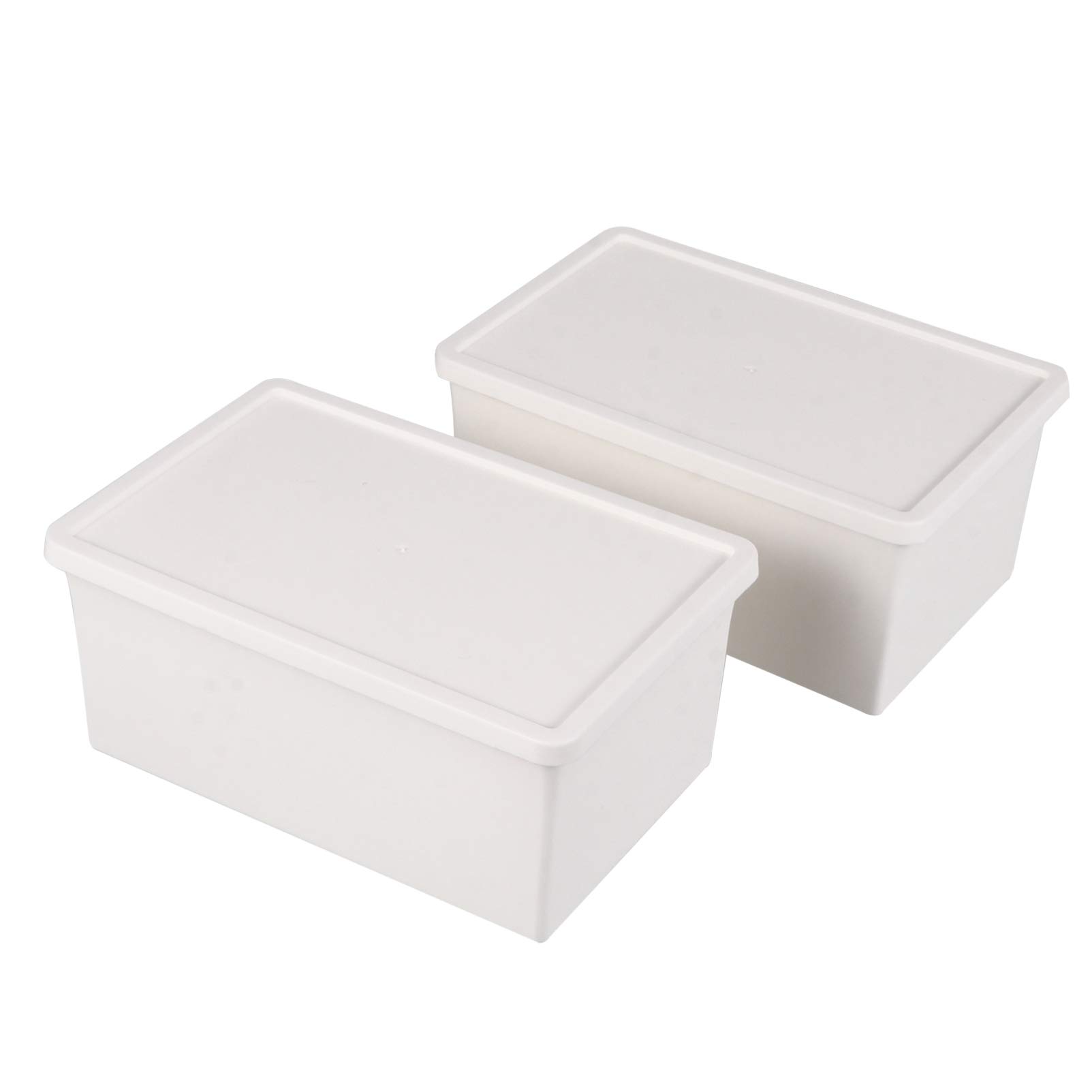 2-Pack White Plastic Storage Boxes with Lids - Cabilock Clamshell Organizer for Office Pens, Cosmetics, Sundries & Clothes | Desktop Storage Bin, Child-Safe PP Containers | Perfect for Home, Office & Dorm Organization