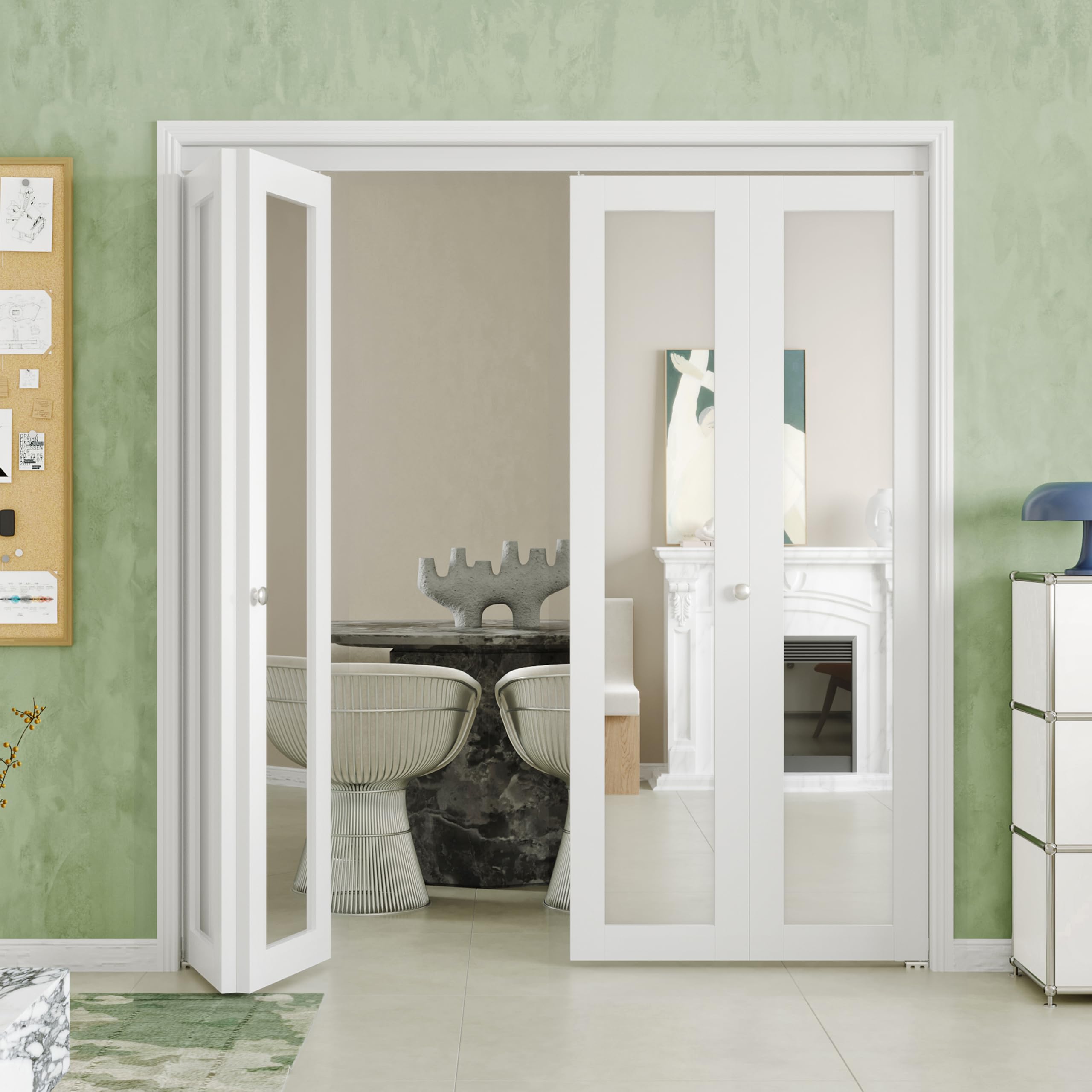 White Bi-Fold Mirror Closet Door for 36
