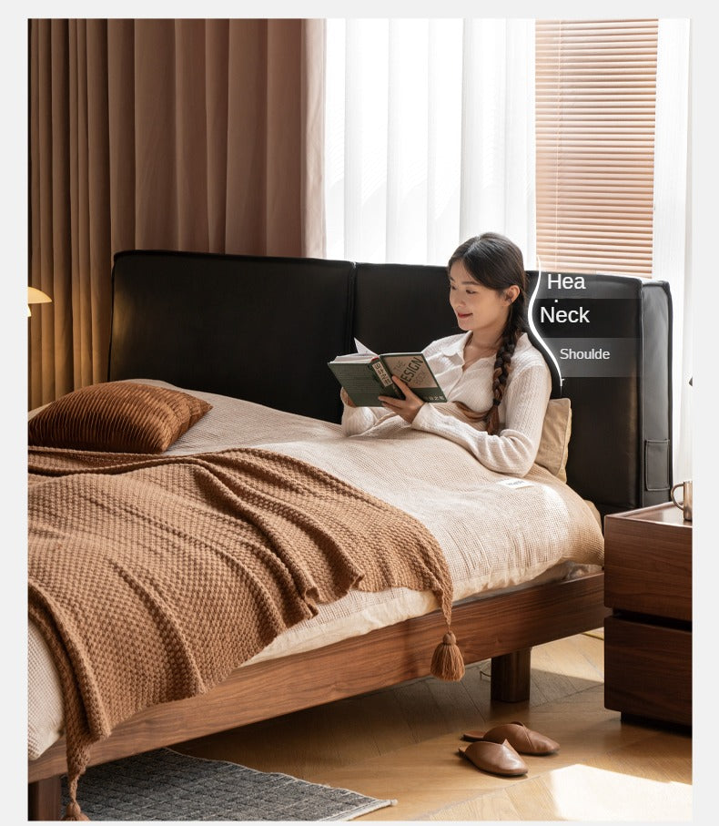 Solid Black Walnut Wood Leather Upholstered Suspended Bed with LED Lighting - Perfect for Modern Bedroom, Guest Room, and Luxury Home Decor