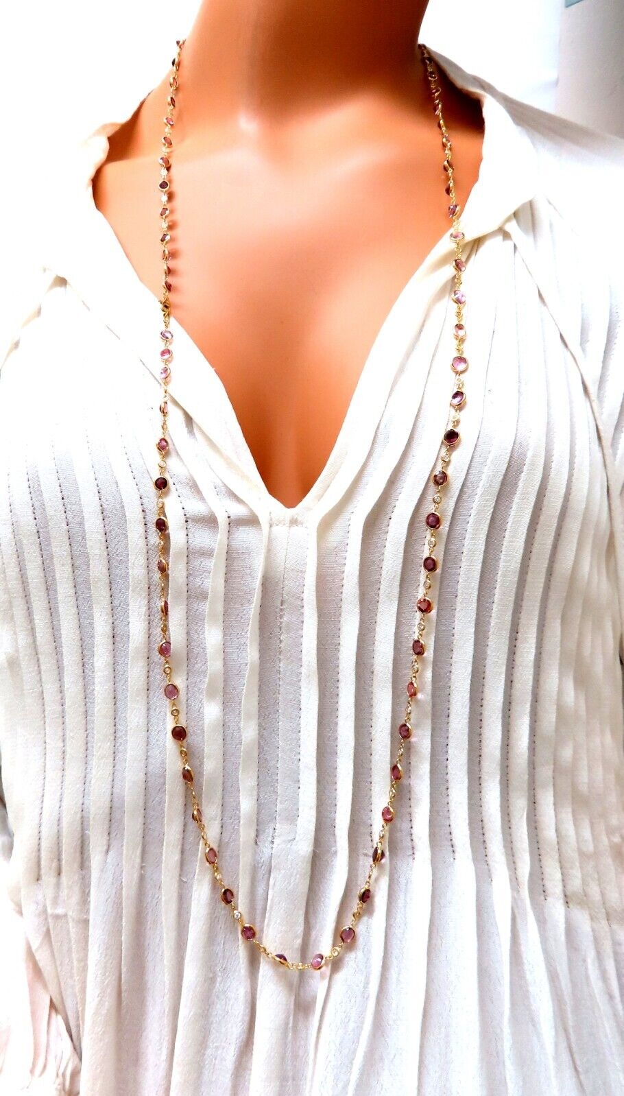 46ct Natural Pink Spinel Diamond Tennis Necklace 40 Inch 14K Gold - Elegant Jewelry for Women, Perfect for Weddings, Parties & Special Occasions