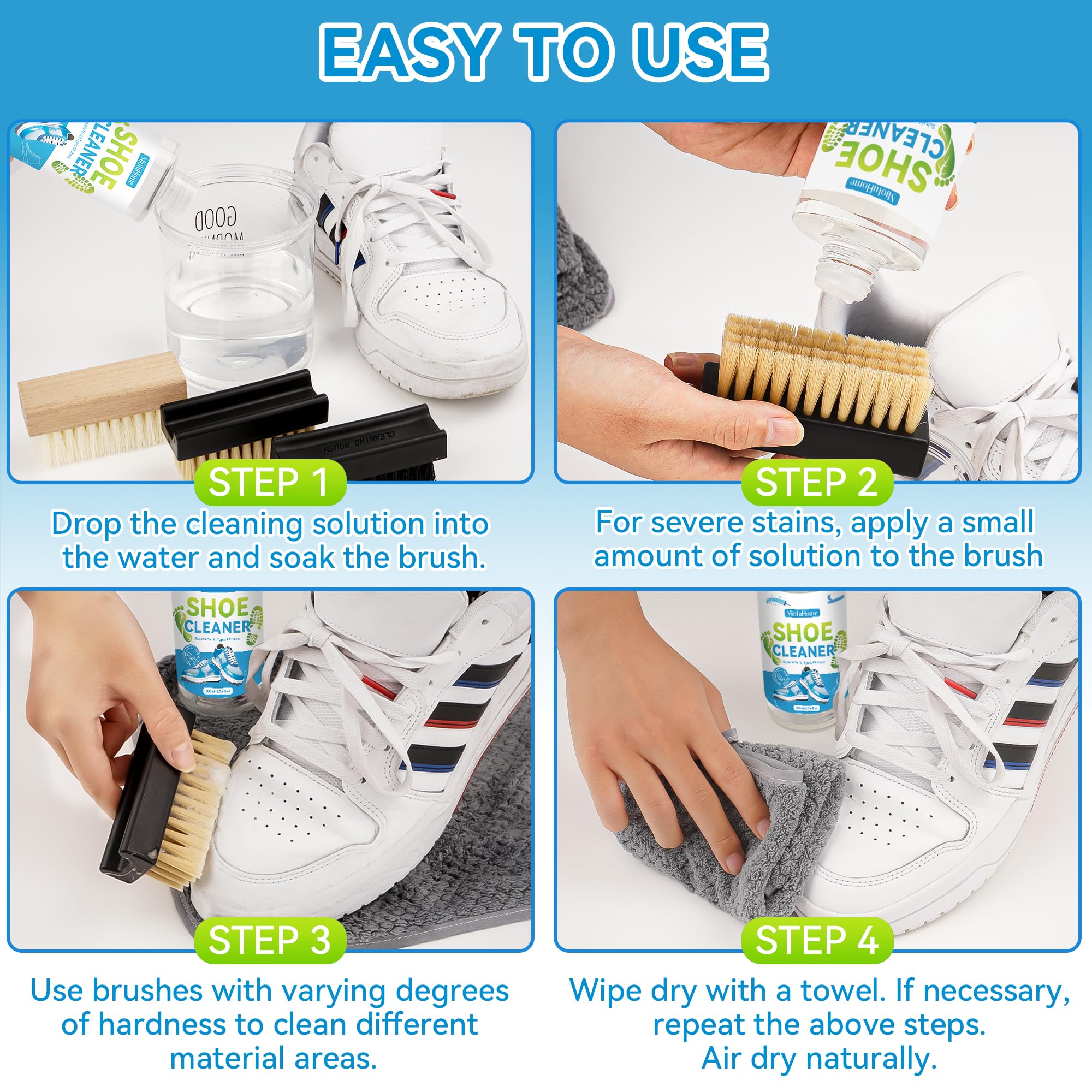 Premium Sneaker Cleaner Kit - 8.45 Oz Shoe Cleaning Solution with Soft Brushes & Microfiber Towel for Leather, Nubuck, Mesh, Suede & Knit Shoes | Perfect for White Trainers & All Materials | Ideal for Daily Shoe Care, Sports Gear Maintenance & Quick Refresh Before Events