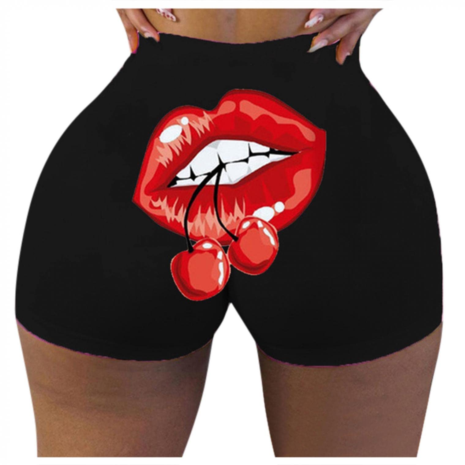 Handyulong High Waist Yoga Shorts for Women - Butt Lifting & Tummy Control Workout Shorts with Funny Print - Perfect for Running, Cycling & Gym