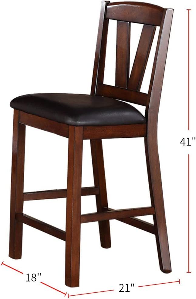 Dark Walnut Wood Framed Counter Height Dining Chairs Set of 2 - Cushioned Breakfast Nook & Kitchen Island Stools for Modern Farmhouse Decor