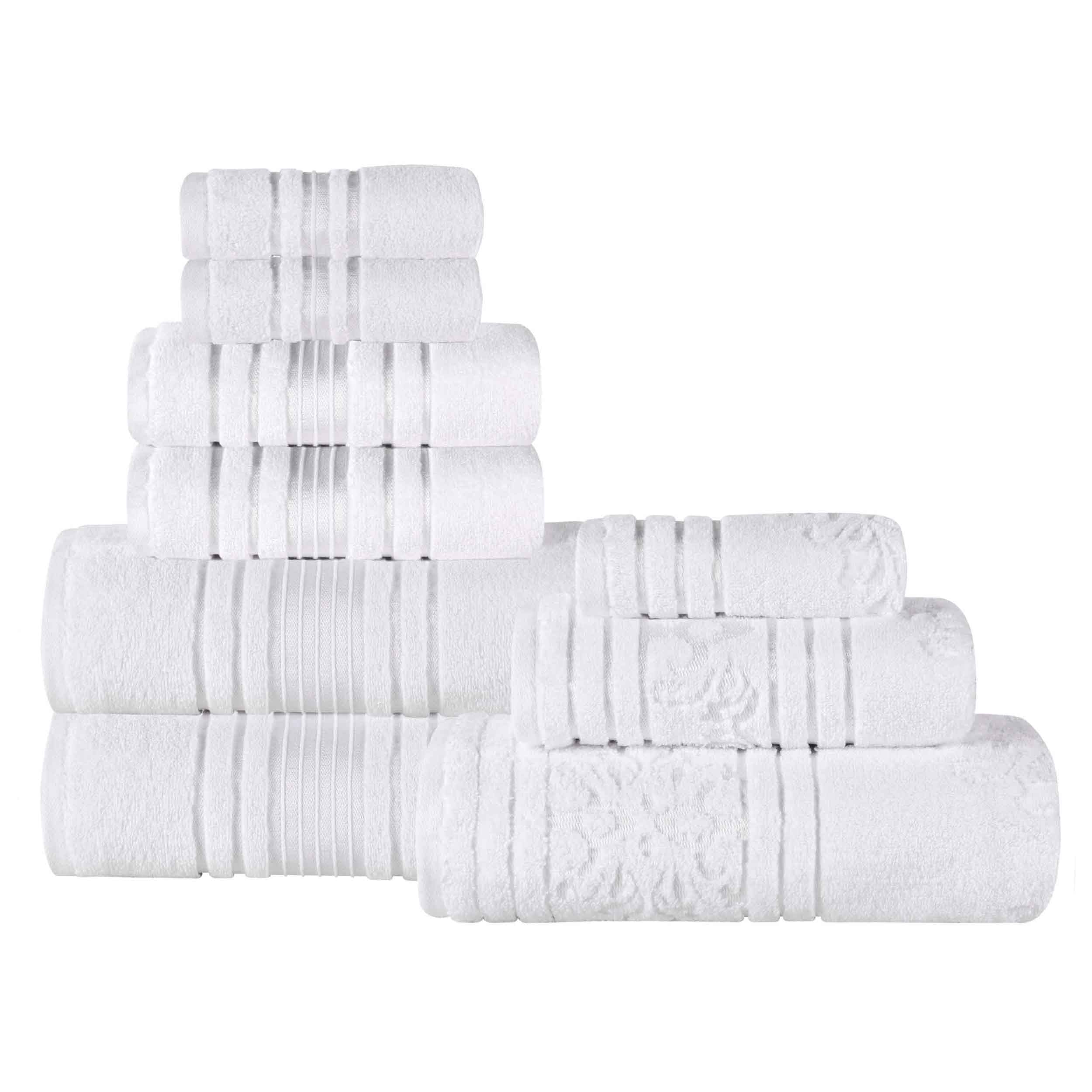 Premium 9-Piece Sadie Zero Twist Cotton Towel Set - Solid & Jacquard Floral Design | Ultra Soft & Absorbent Bath Towels, Hand Towels & Washcloths | Perfect for Spa, Bathroom & Luxury Home Decor