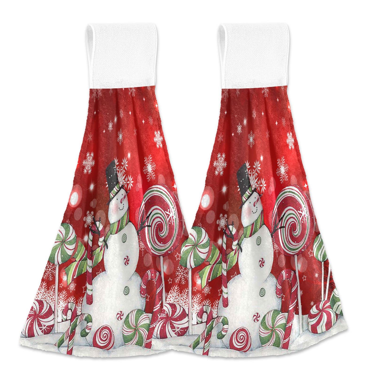 Boccsty Christmas Snowman Hanging Kitchen Towels Set of 2 - Winter Holiday Hand & Dish Towels for Bathroom, Farmhouse Decor - Perfect for Holiday Baking, Gift Wrapping & Cozy Home Decor