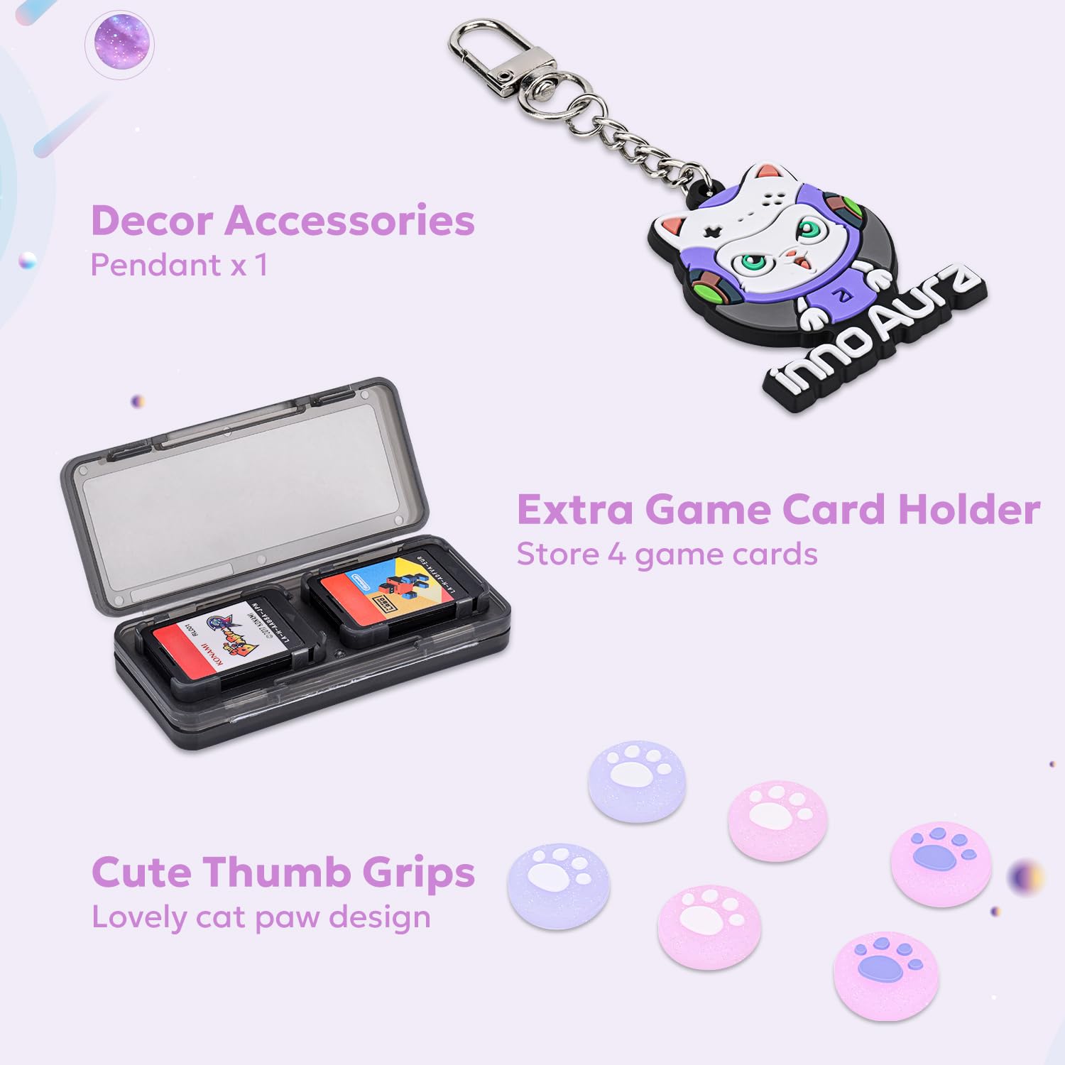 **InnoAura 15-in-1 Nintendo Switch Accessories Bundle – Switch Carrying Case, Game Case, Protective Case, Screen Protector, Thumb Grips (Galaxy Purple) – Perfect for Travel, Gaming On-The-Go & Switch Protection**
