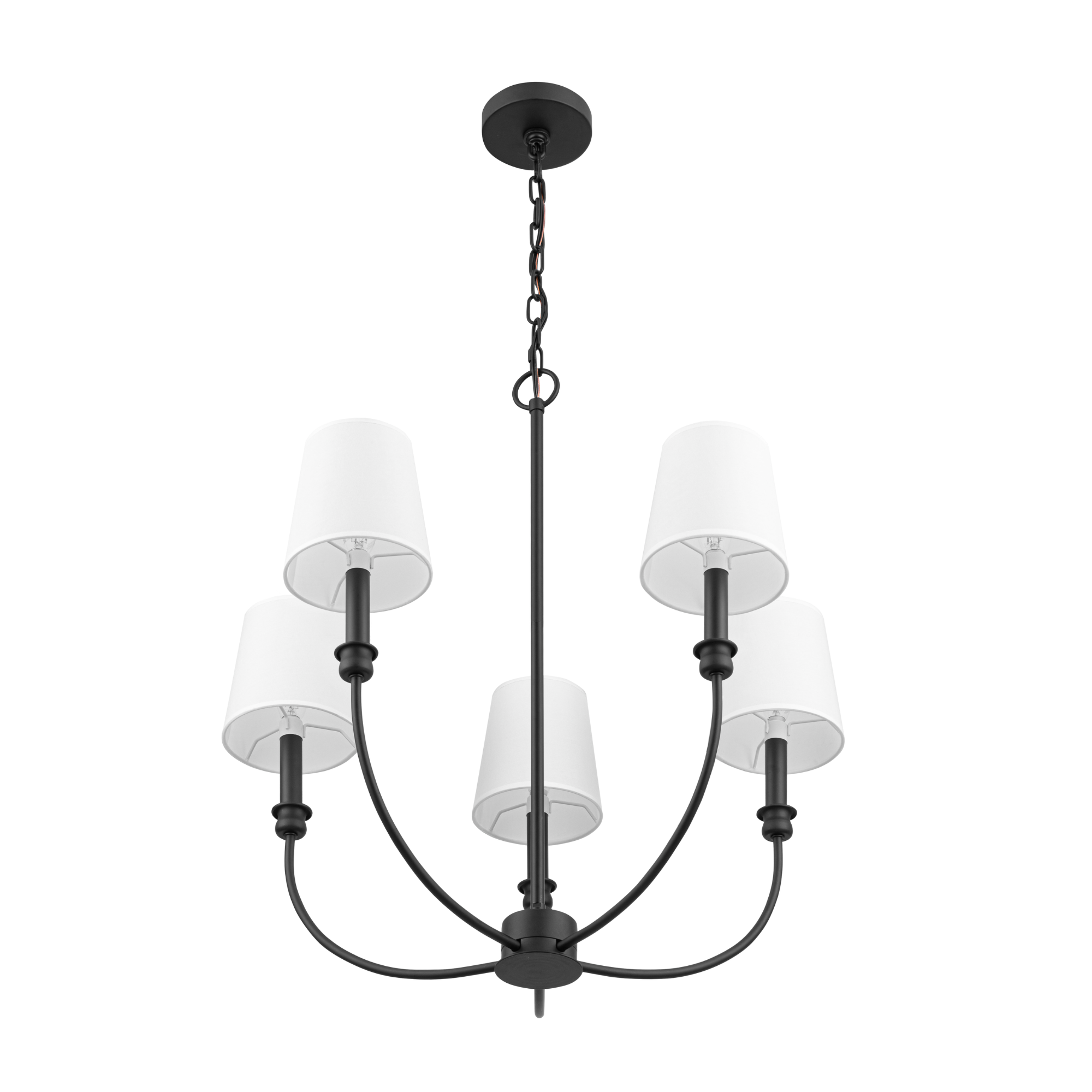 5-Light Billet Chandelier with Fabric Shades in Matte Black - Modern Farmhouse Ceiling Light Fixture for Dining Room, Living Room, Bedroom