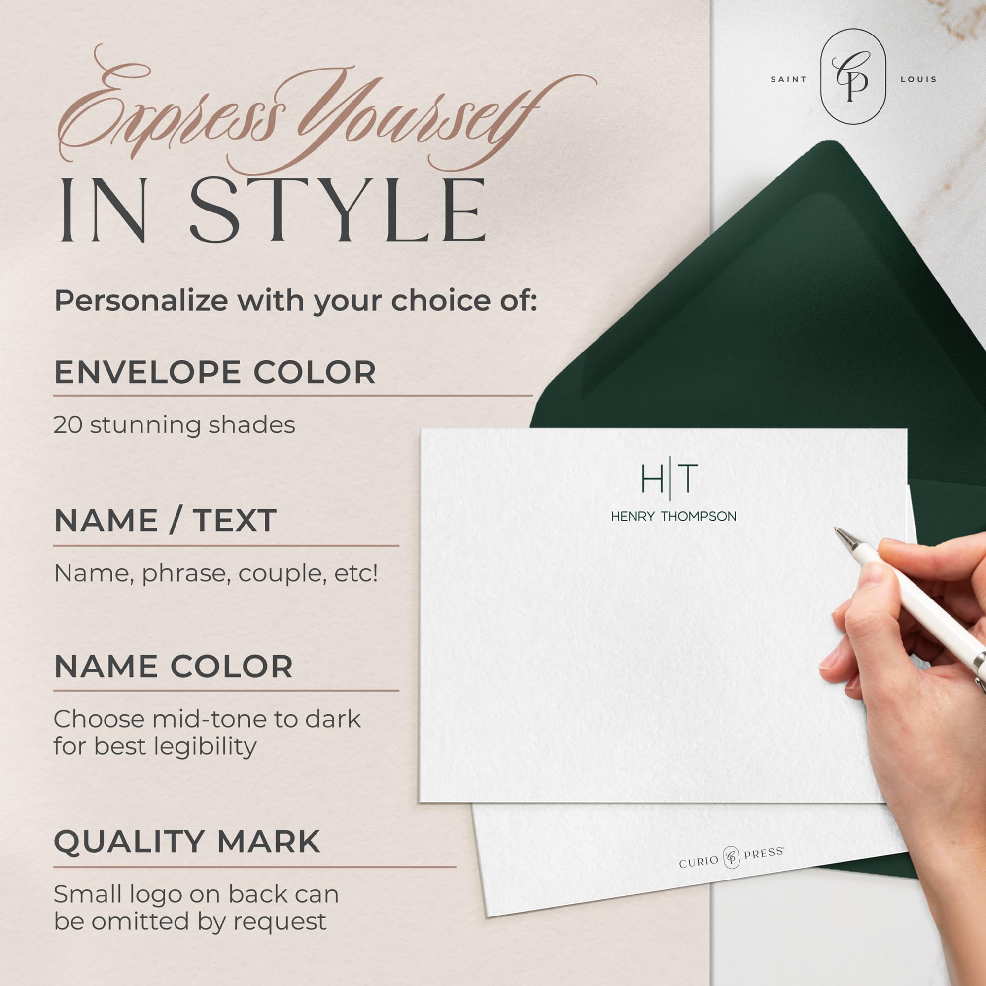 Custom Personalized Stationery Set - Handmade Monogram Note Cards with Envelopes, Thank You Cards & Thin Line Flat Design | Perfect for Wedding Invitations, Bridal Showers & Special Occasions